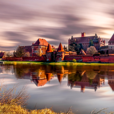 Nogat River, Teutonic, Malbork, Monument, Malbork Castle, reflection, Poland
