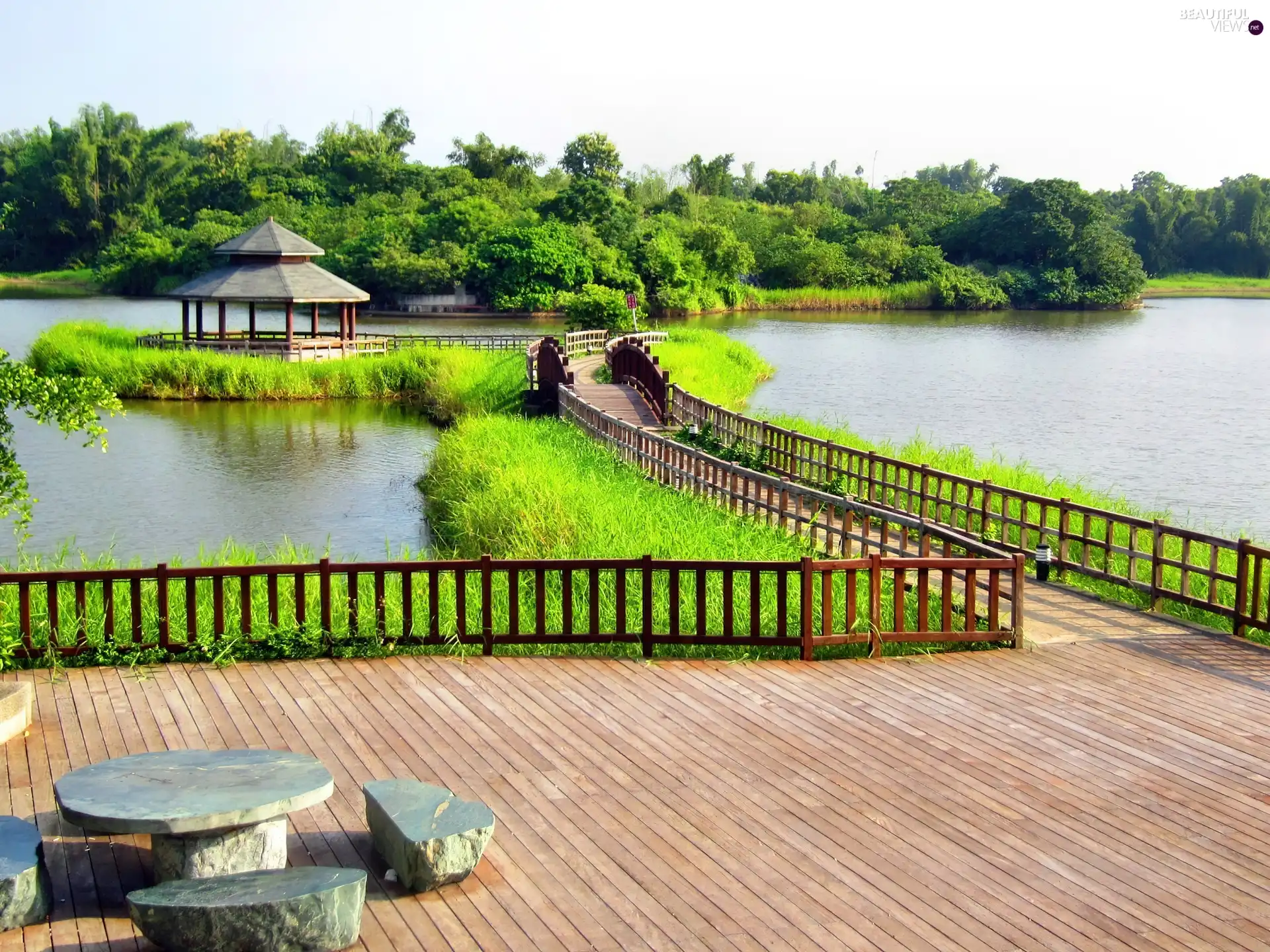 lake, bridges, alcove, Platform