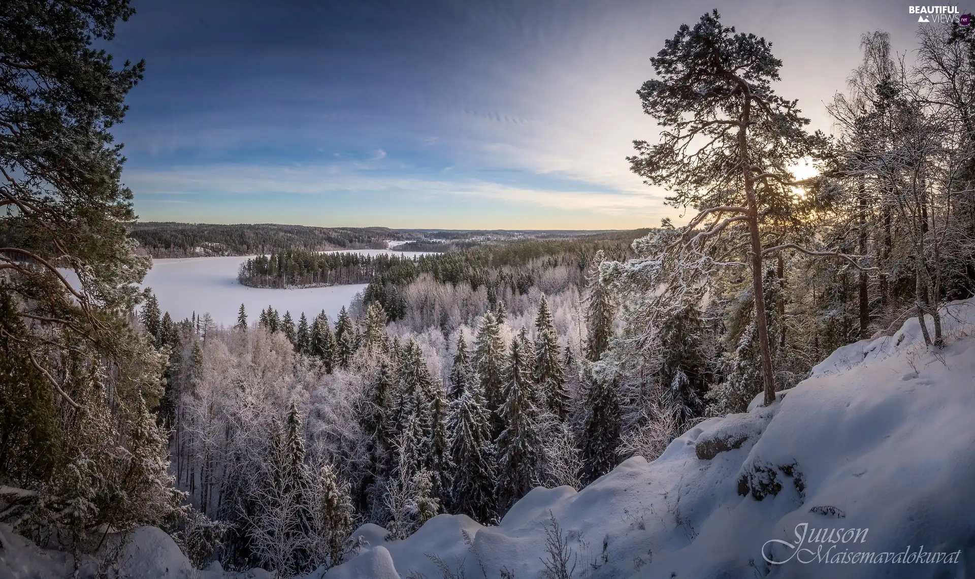 Aulangonjarvi Lake, Hameenlinna, woods, Finland, viewes, Aulanko Park, winter, trees