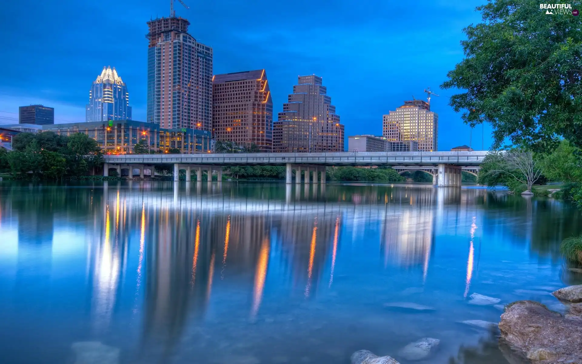 Austin, Teksas, bridge, Houses, River