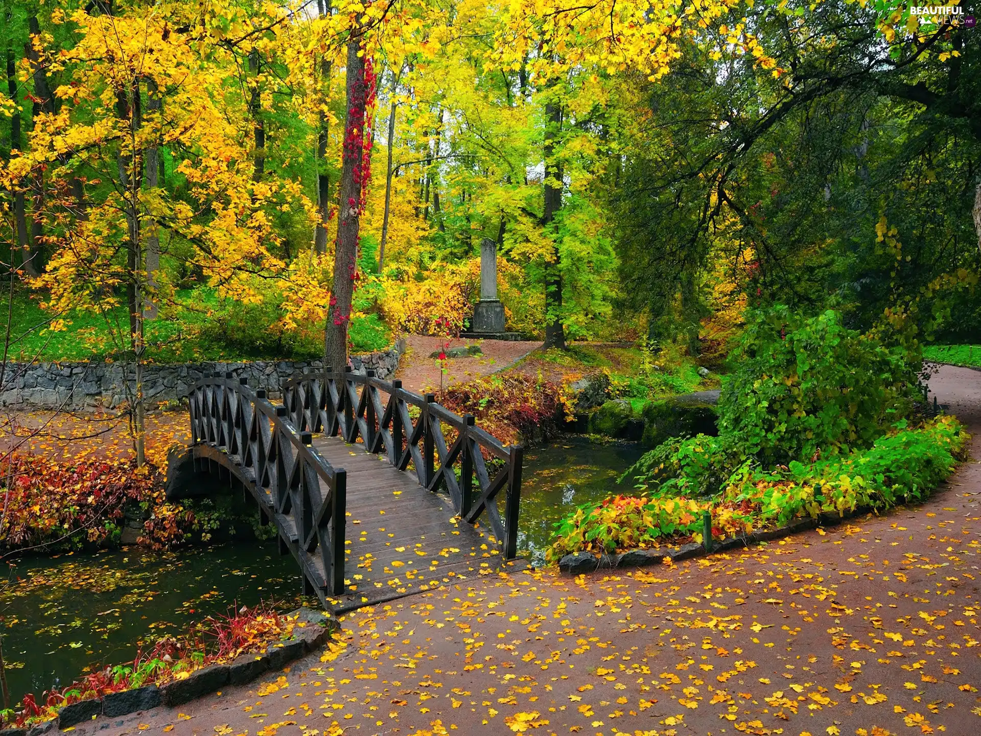 Autumn Park Bridges Beautiful Views Wallpapers 1920x1440 