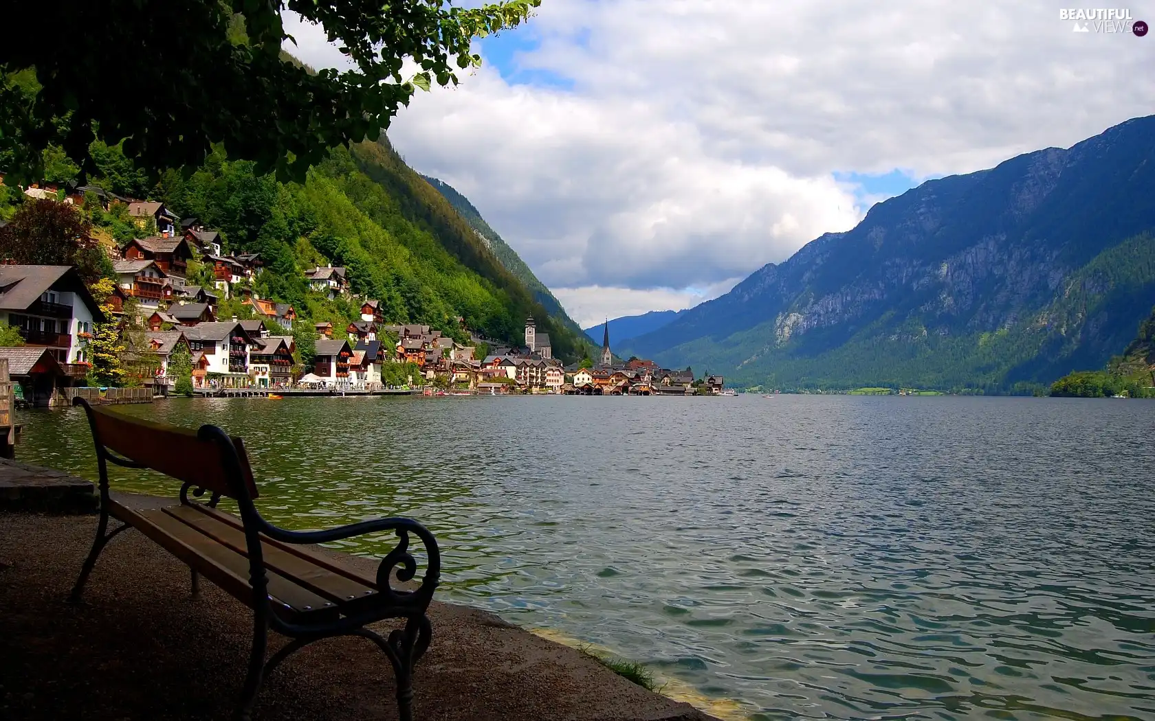 Bench, lake, Town