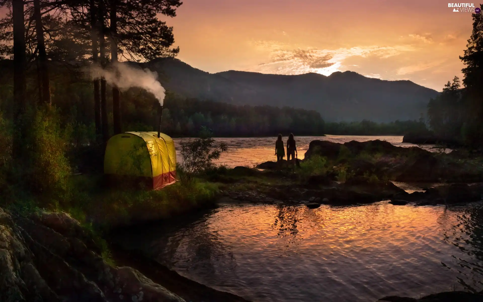 Great Sunsets, lake, bivouac, Mountains