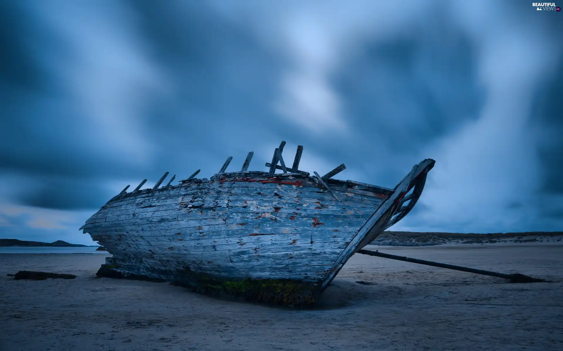 clouds, Old, Boat, Beaches