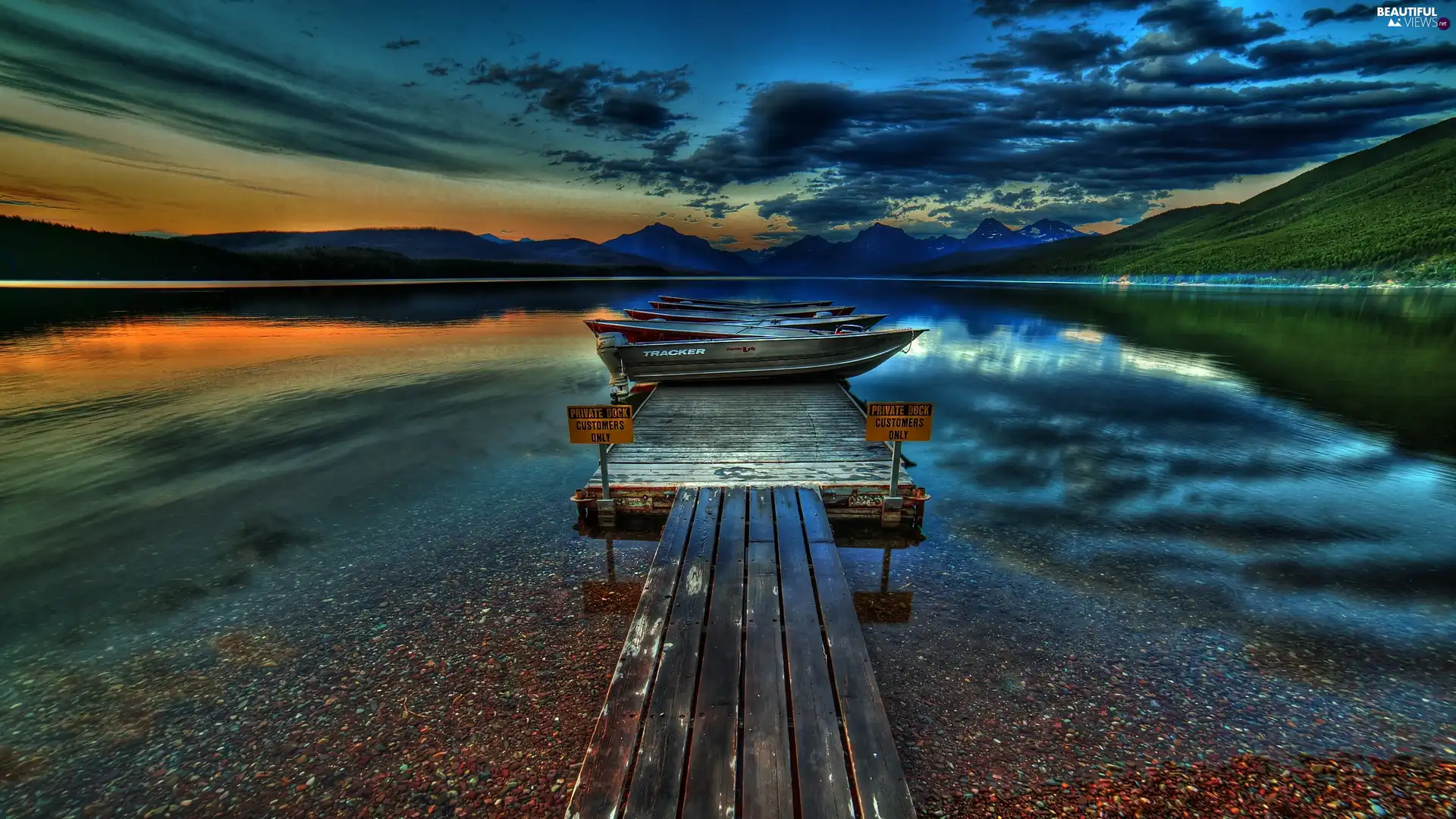 clouds, bridges, boats, lake