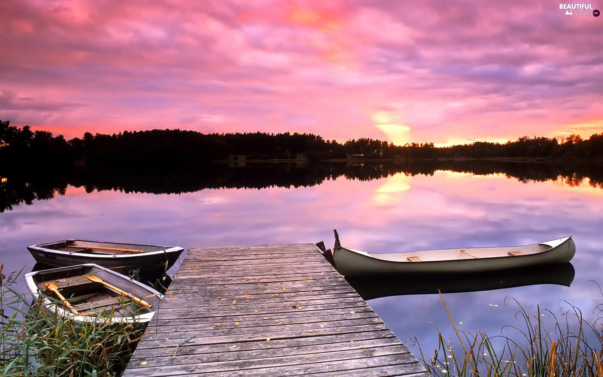 lake, sun, boats, west