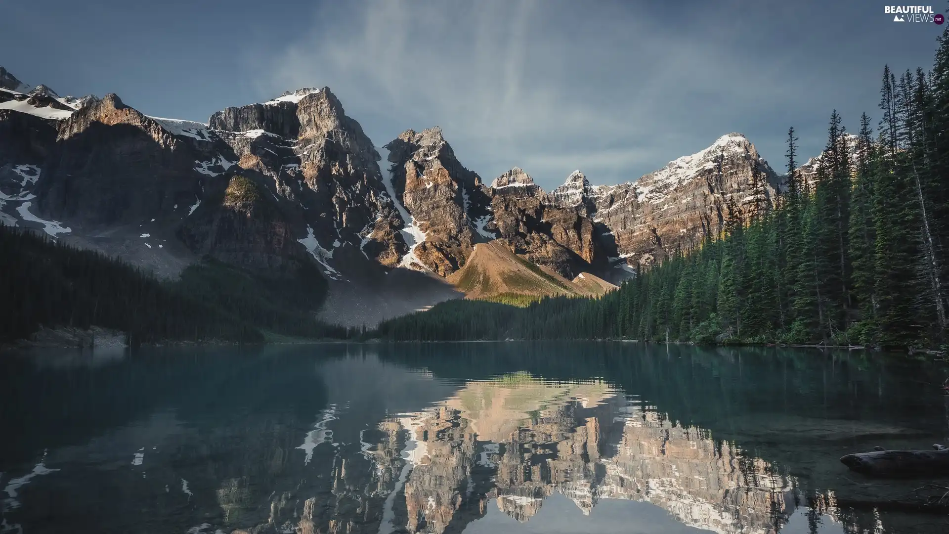 Moraine Lake, lake, woods, trees, Province of Alberta, Canada, Mountains, Banff National Park, viewes