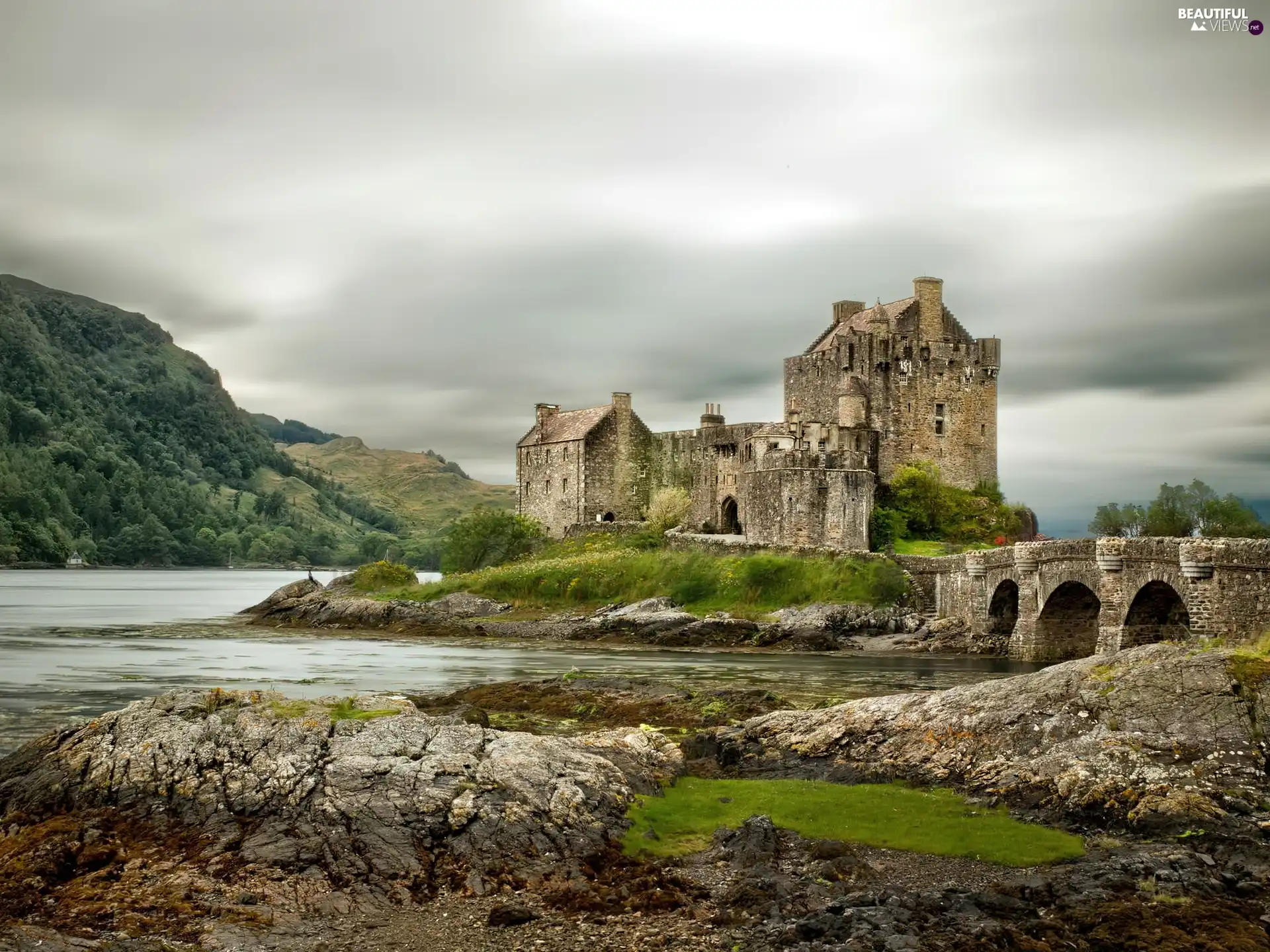 Castle, clouds, River