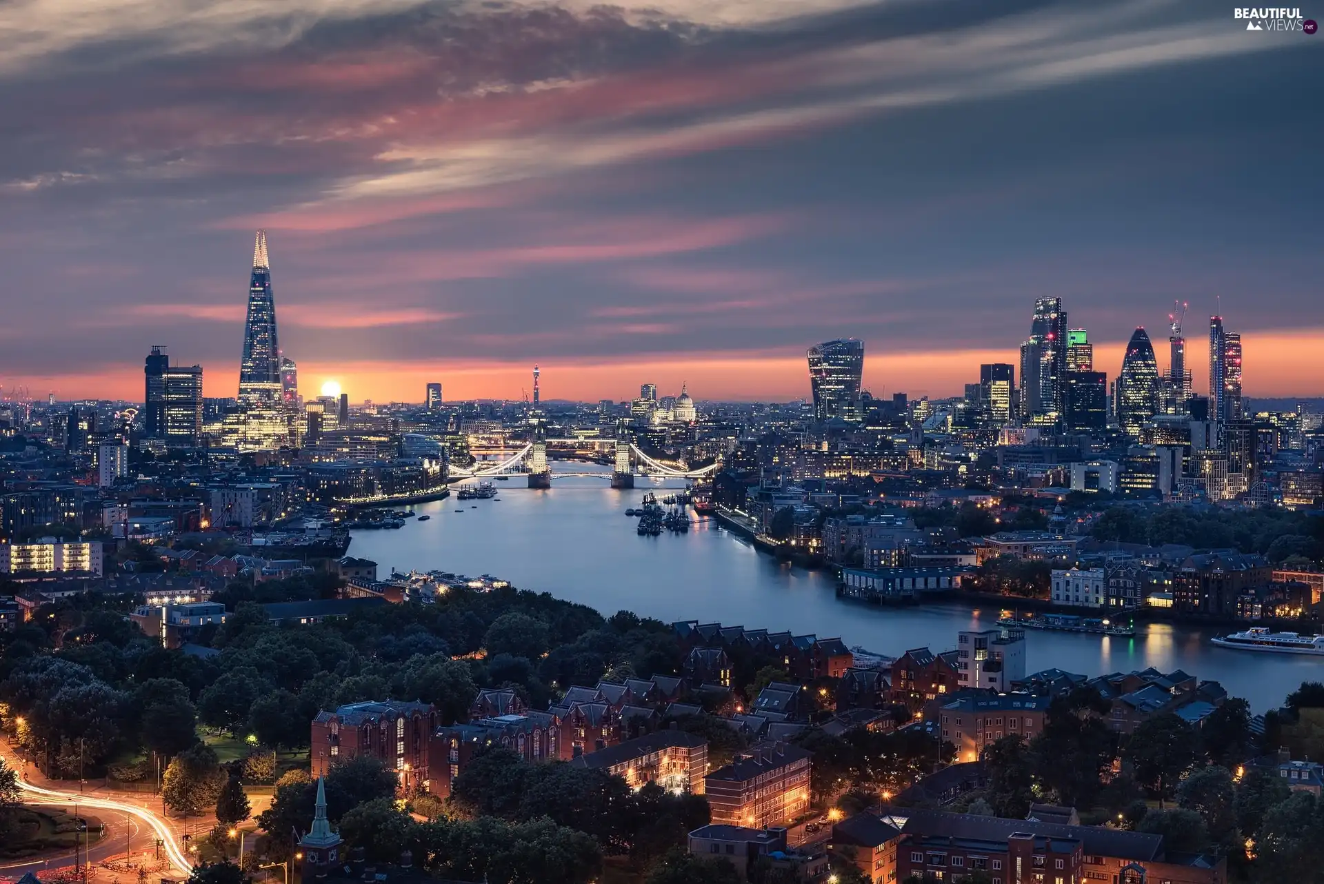 England, River Thames, City at Night, London