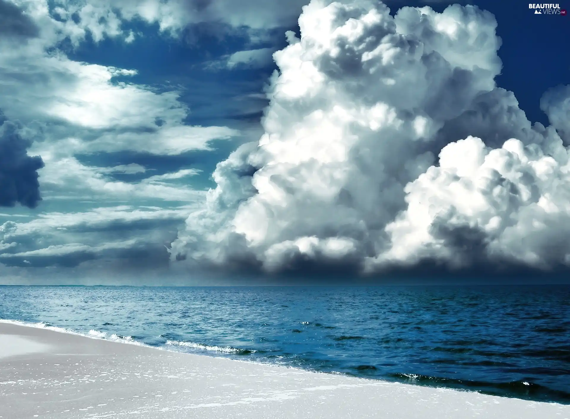 clouds, lake, Beaches