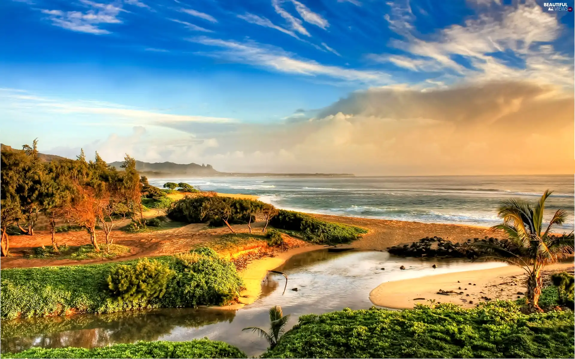 clouds, sea, Beaches