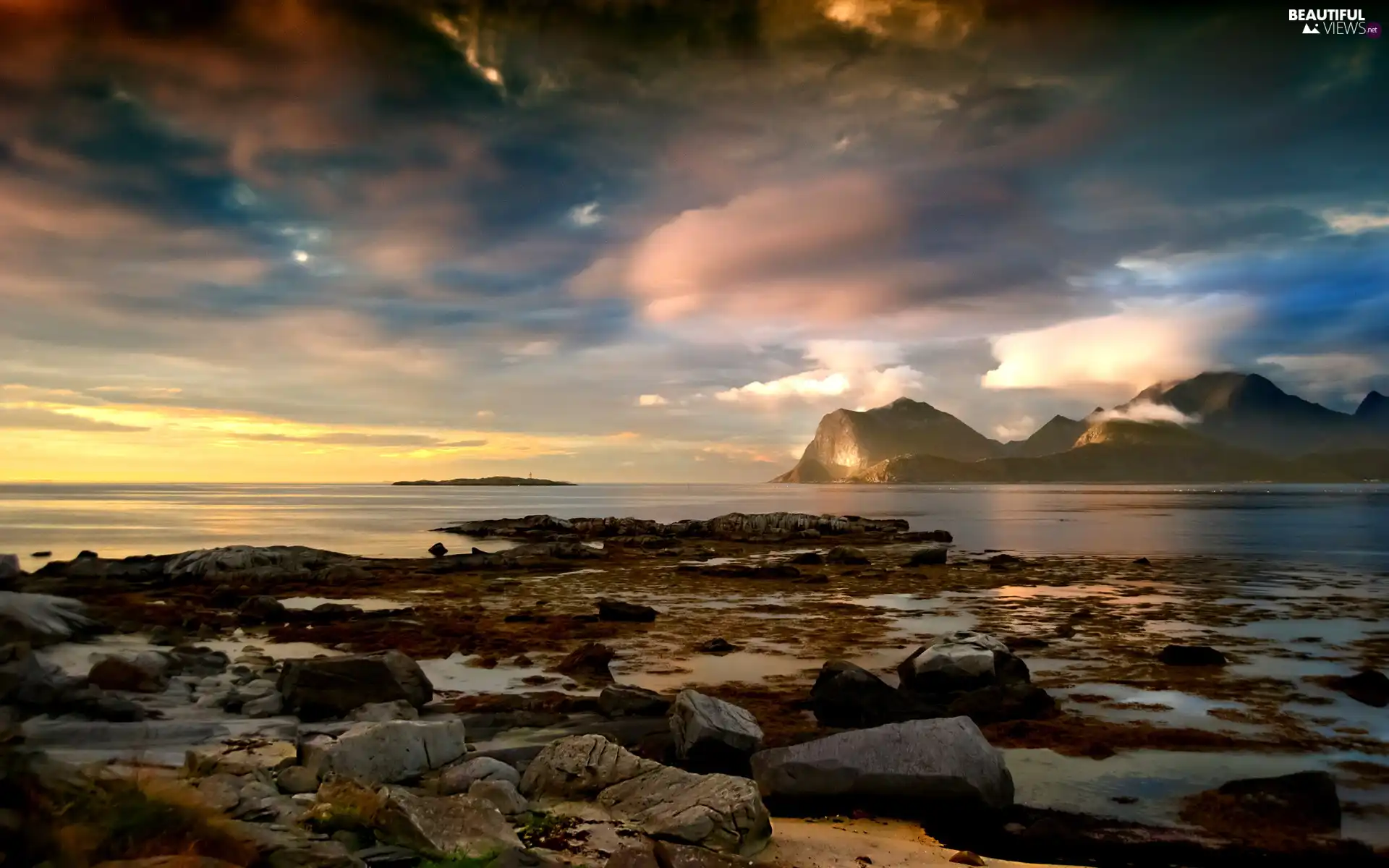 clouds, sea, Beaches