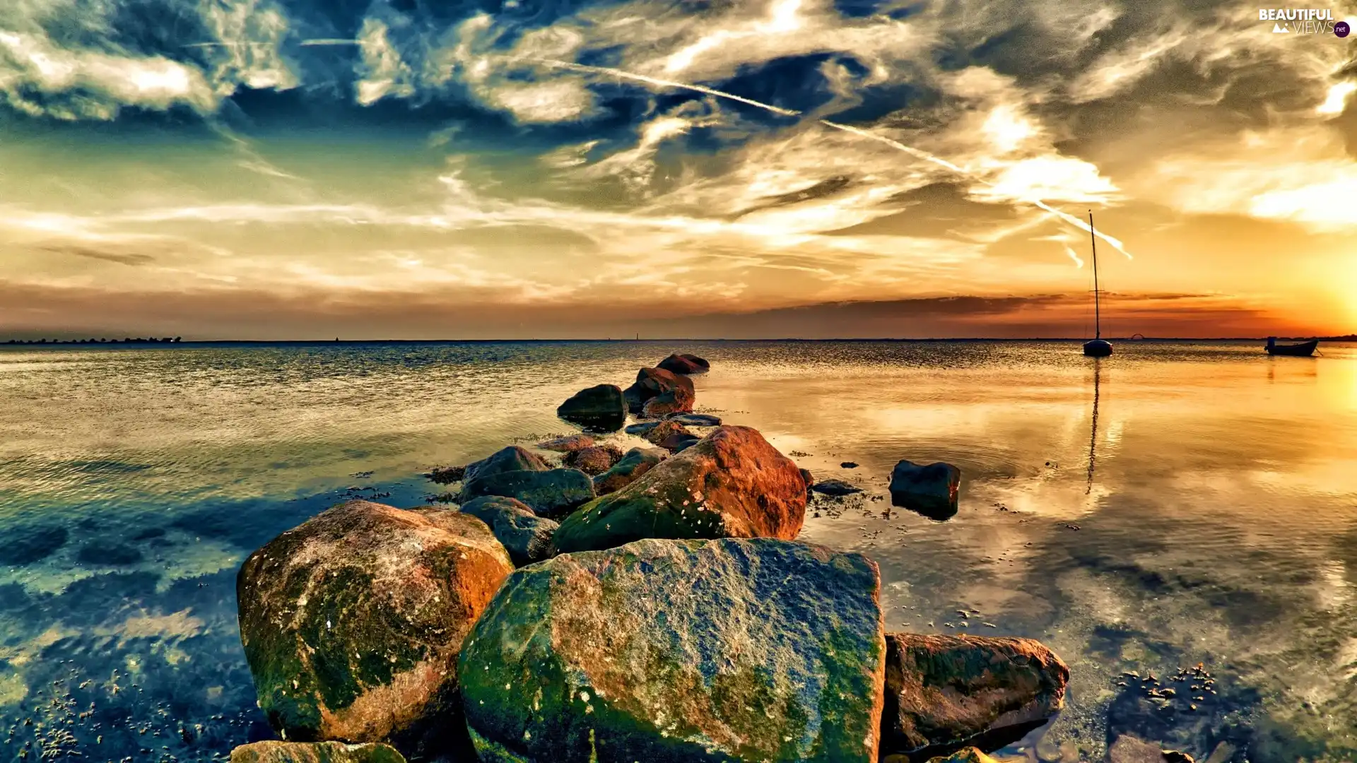 Beaches, Stones, clouds, sea