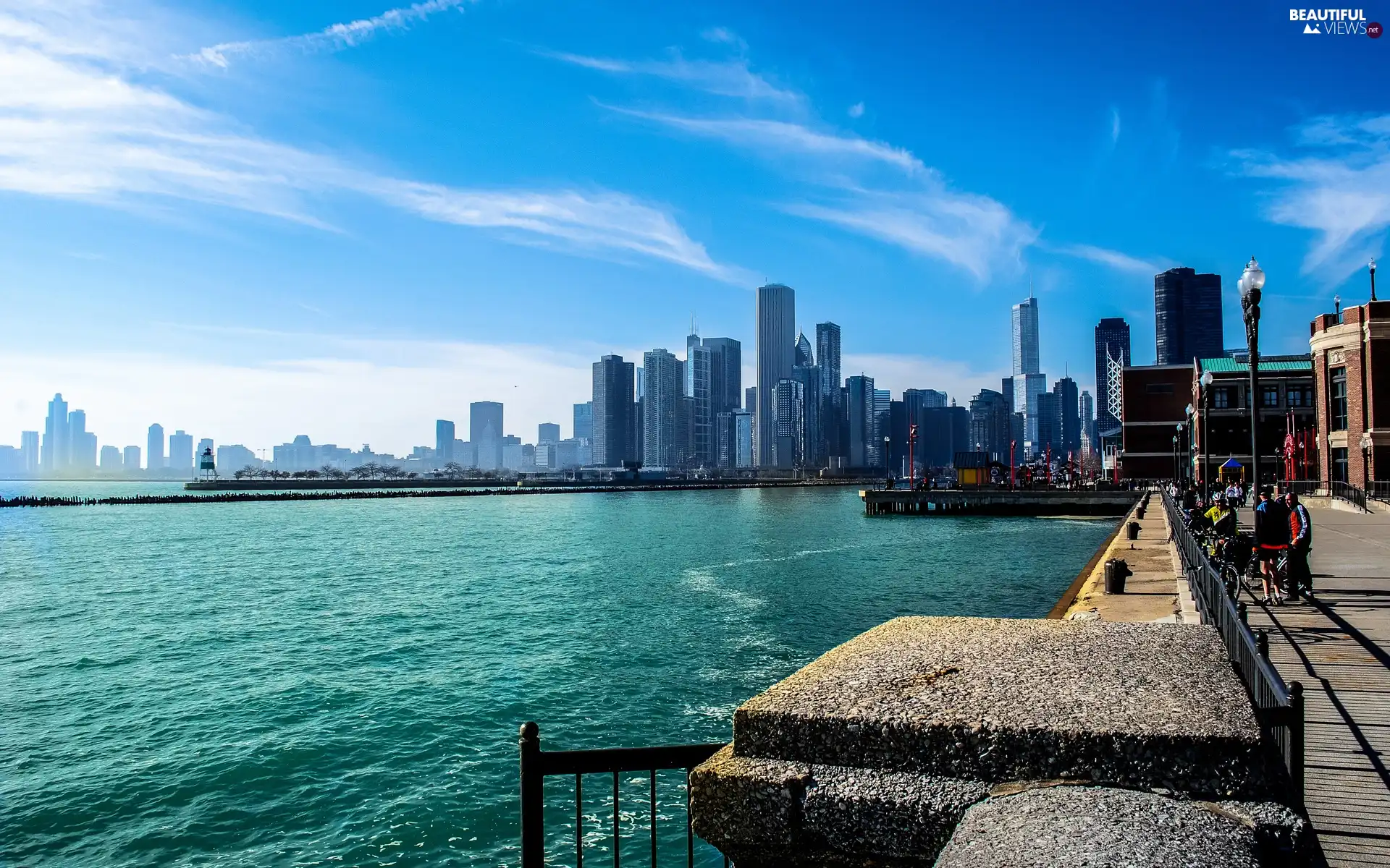 clouds, Chicago, bridge, skyscrapers, River