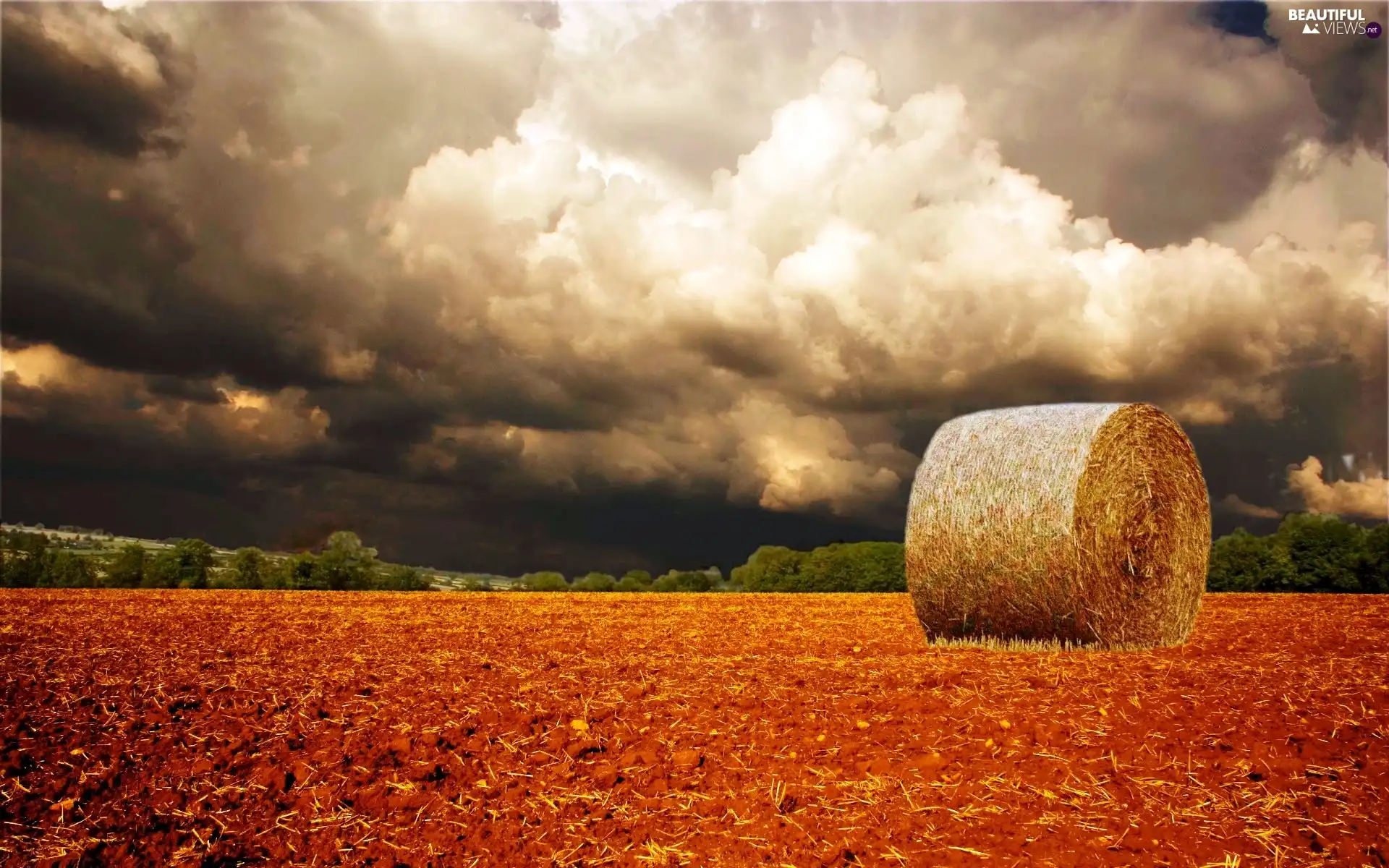 clouds, Hay, Field