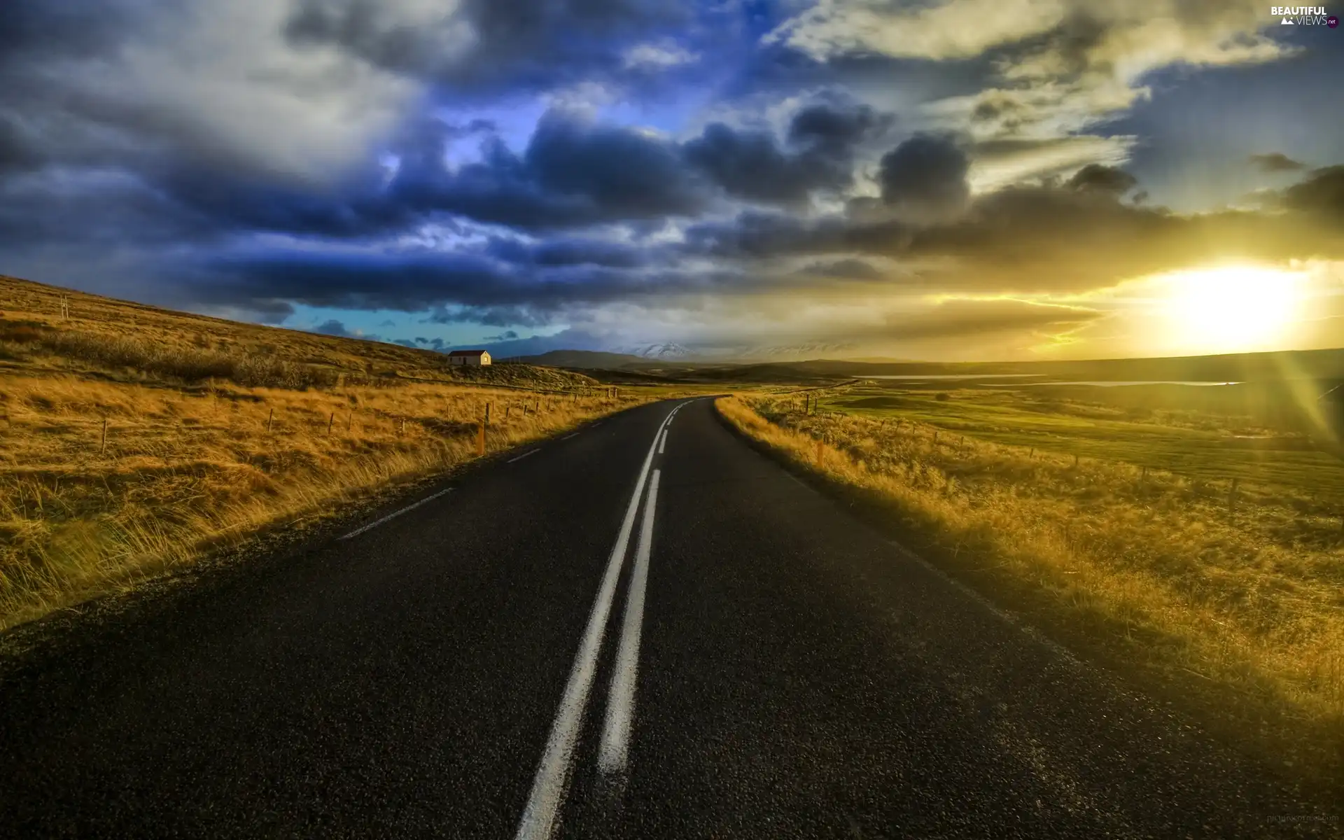 clouds, Street, field