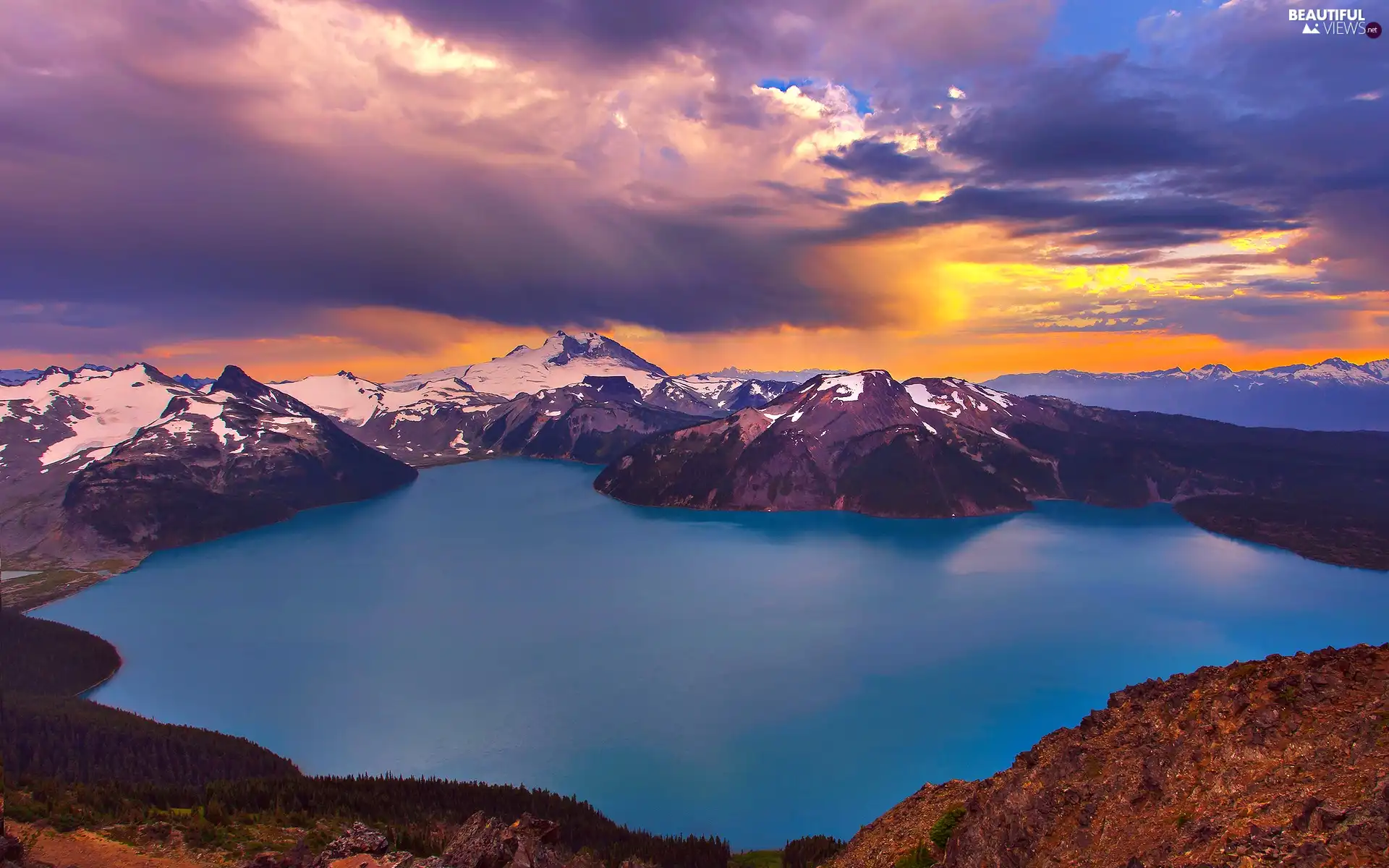 clouds, Mountains, lake