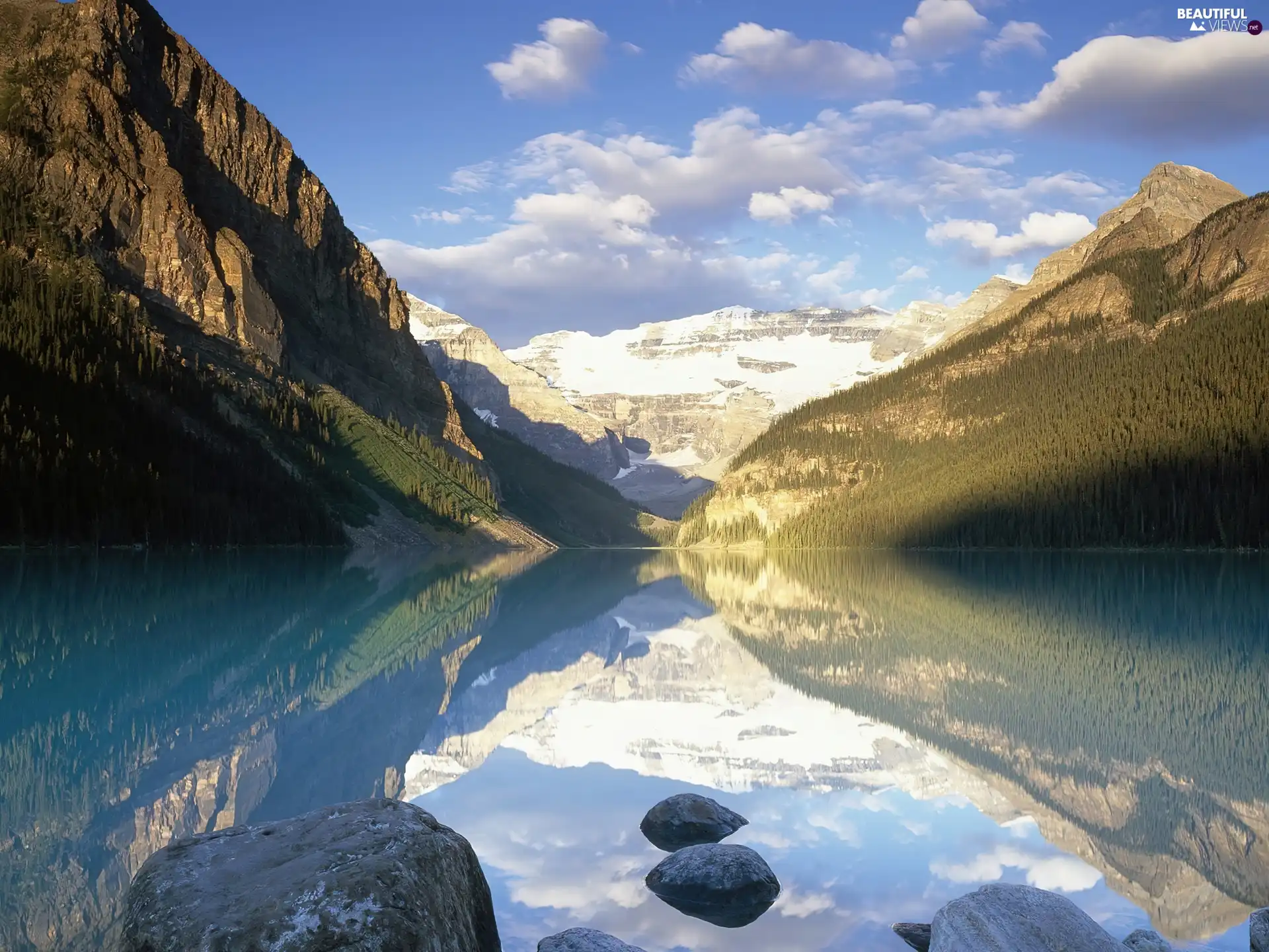 clouds, River, Mountains