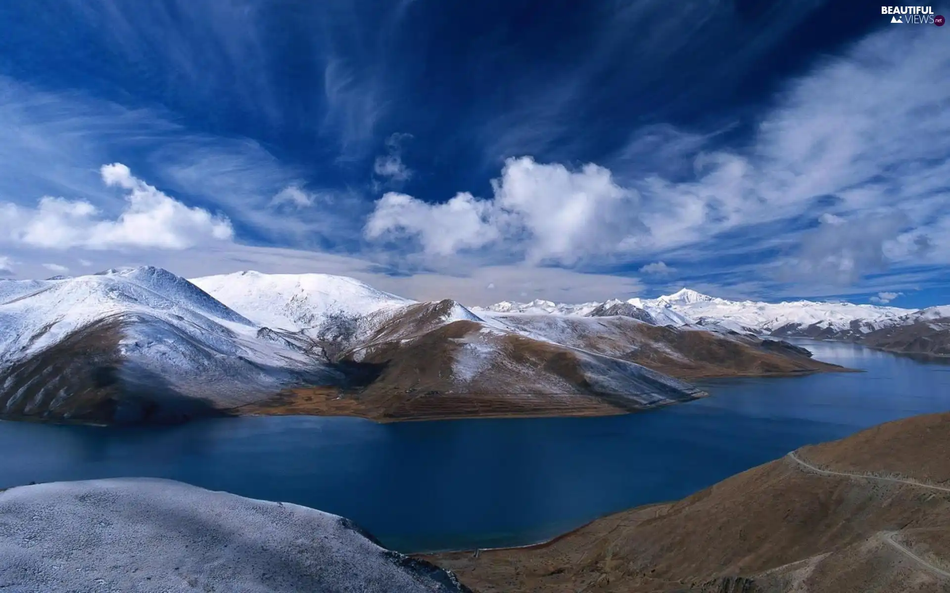 clouds, Norway, Snowy, Mountains, lake