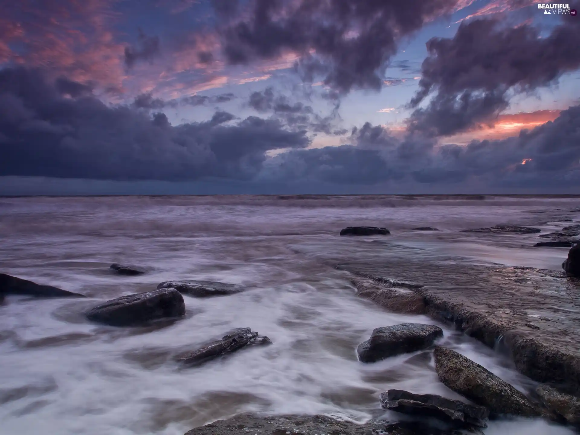 clouds, sea, rocks