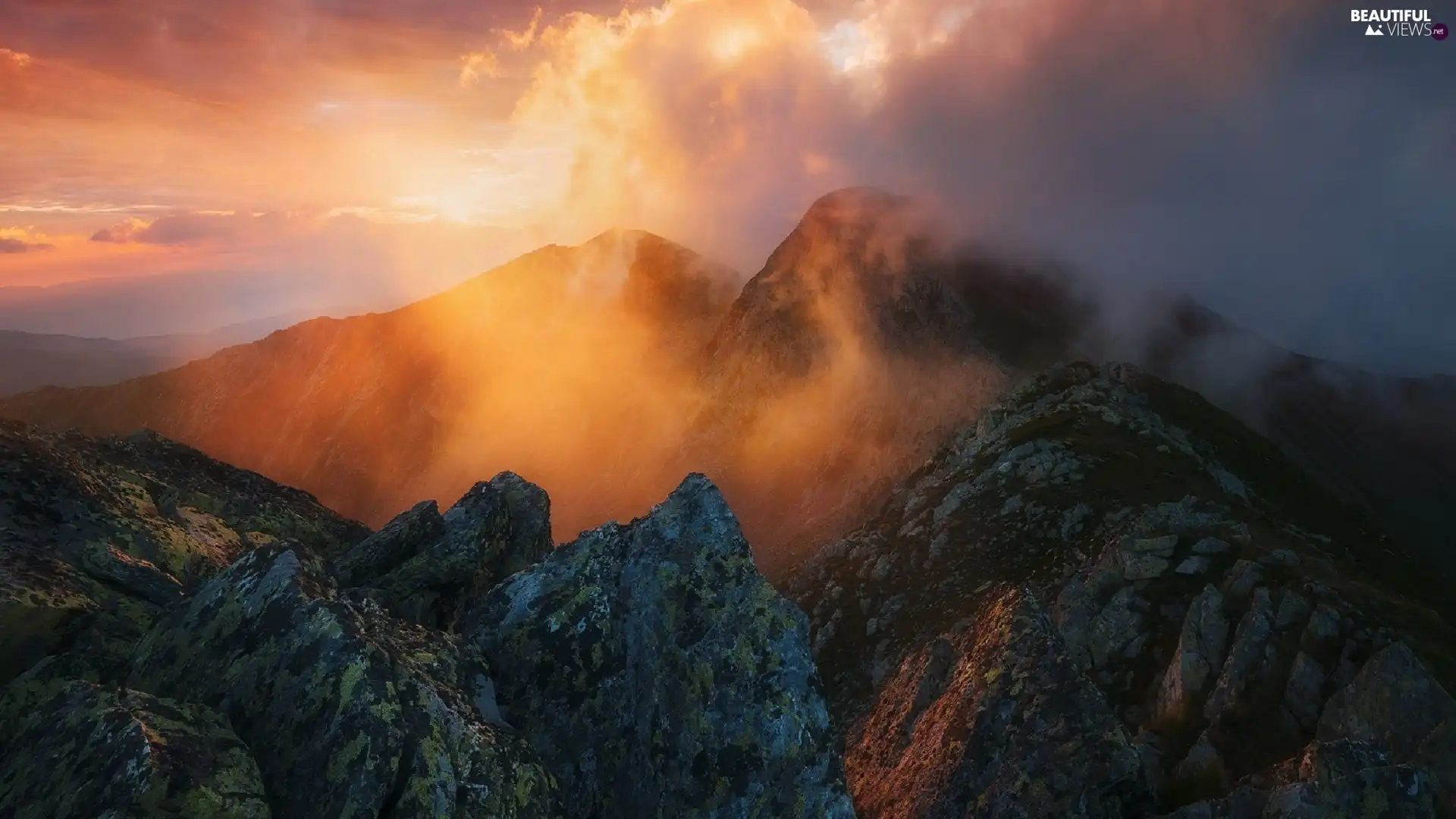 Retezat Massif, Romania, clouds, Sunrise, Mountains, carpathians