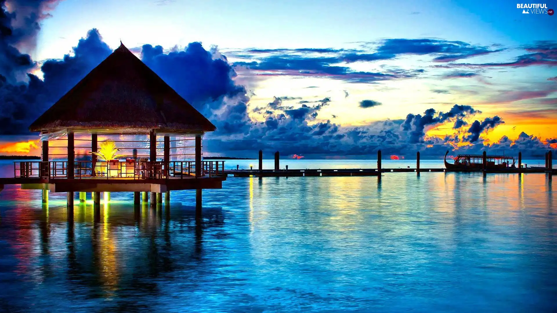 clouds, Restaurant, sea