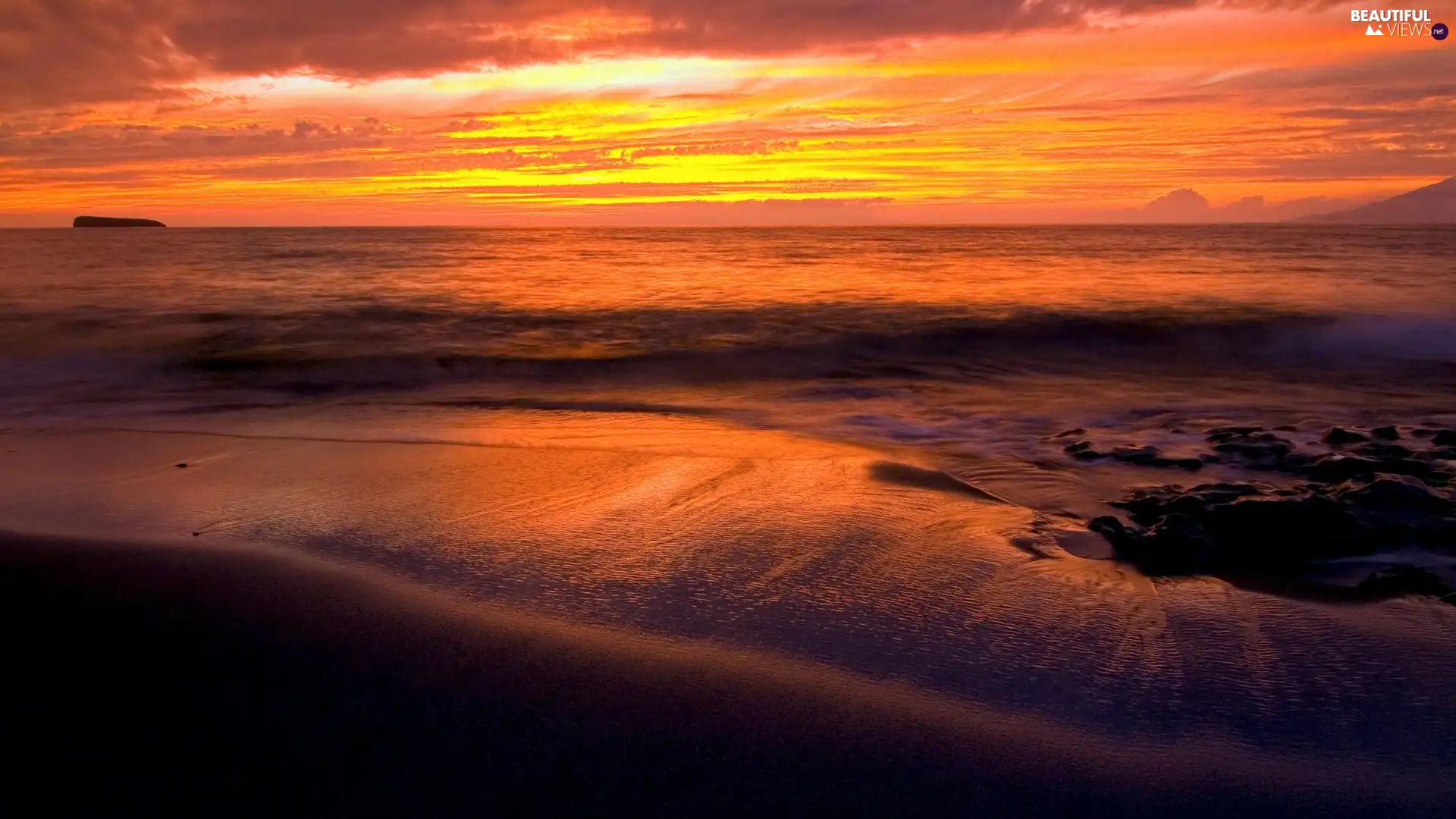 sea, Great Sunsets, clouds, Beaches