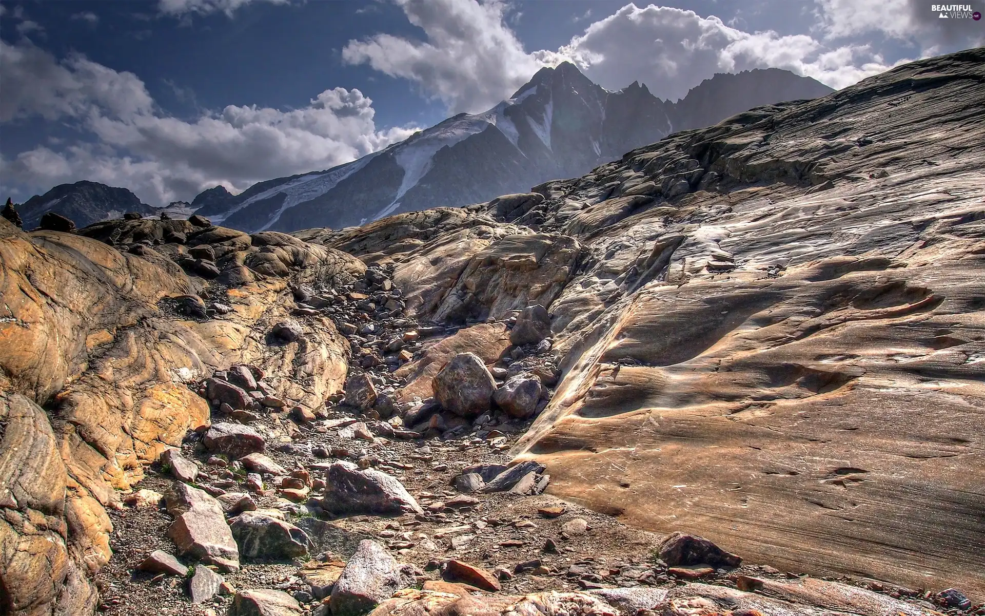 clouds, Sky, rocks, Stones, Mountains