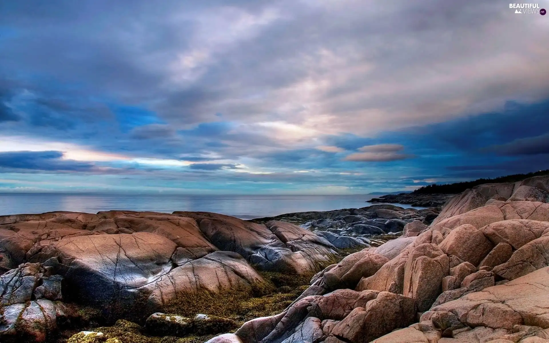 Clouds, Sky, quiet, sea, rocks