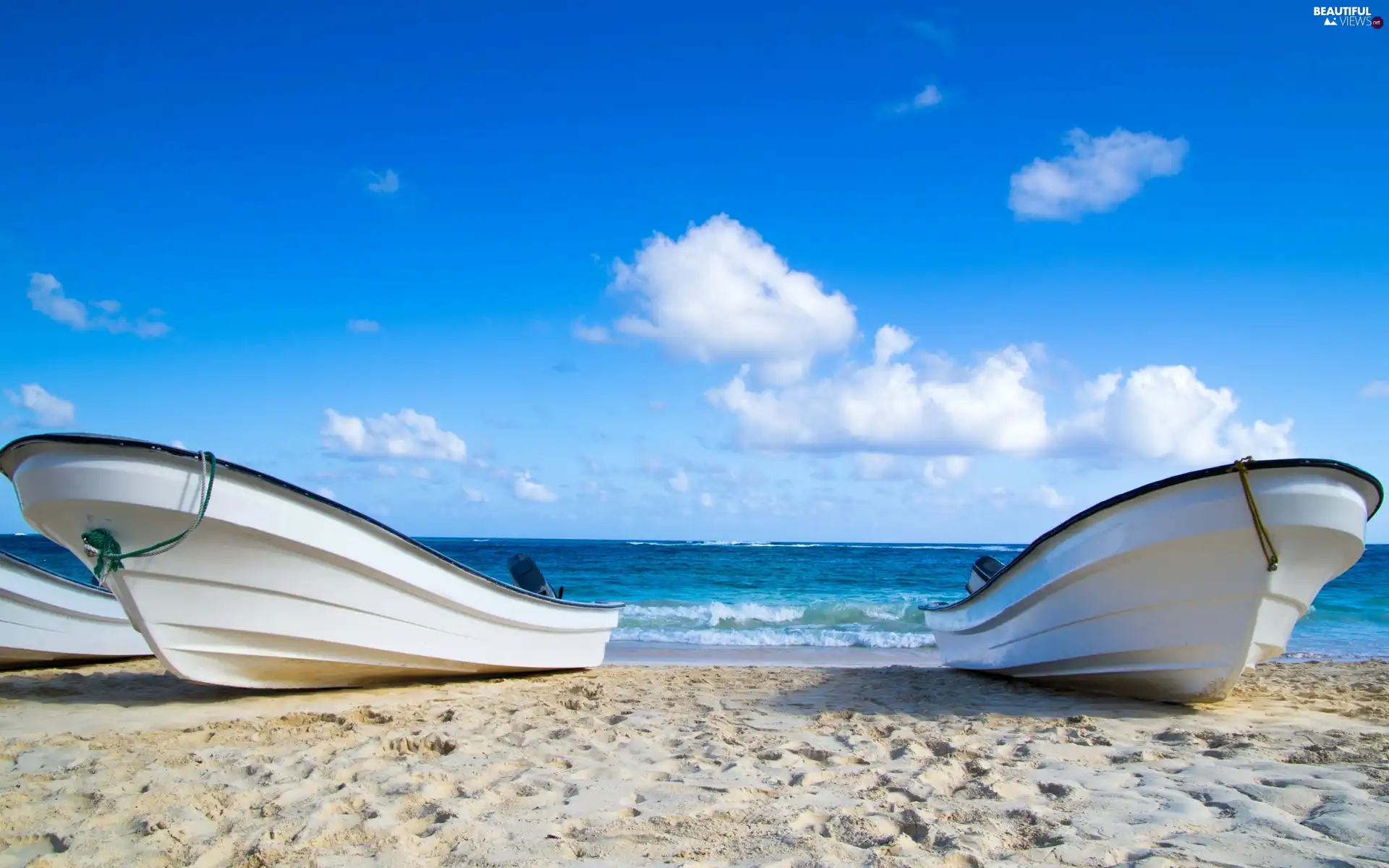 clouds, tropic, Beaches, sea, Boats