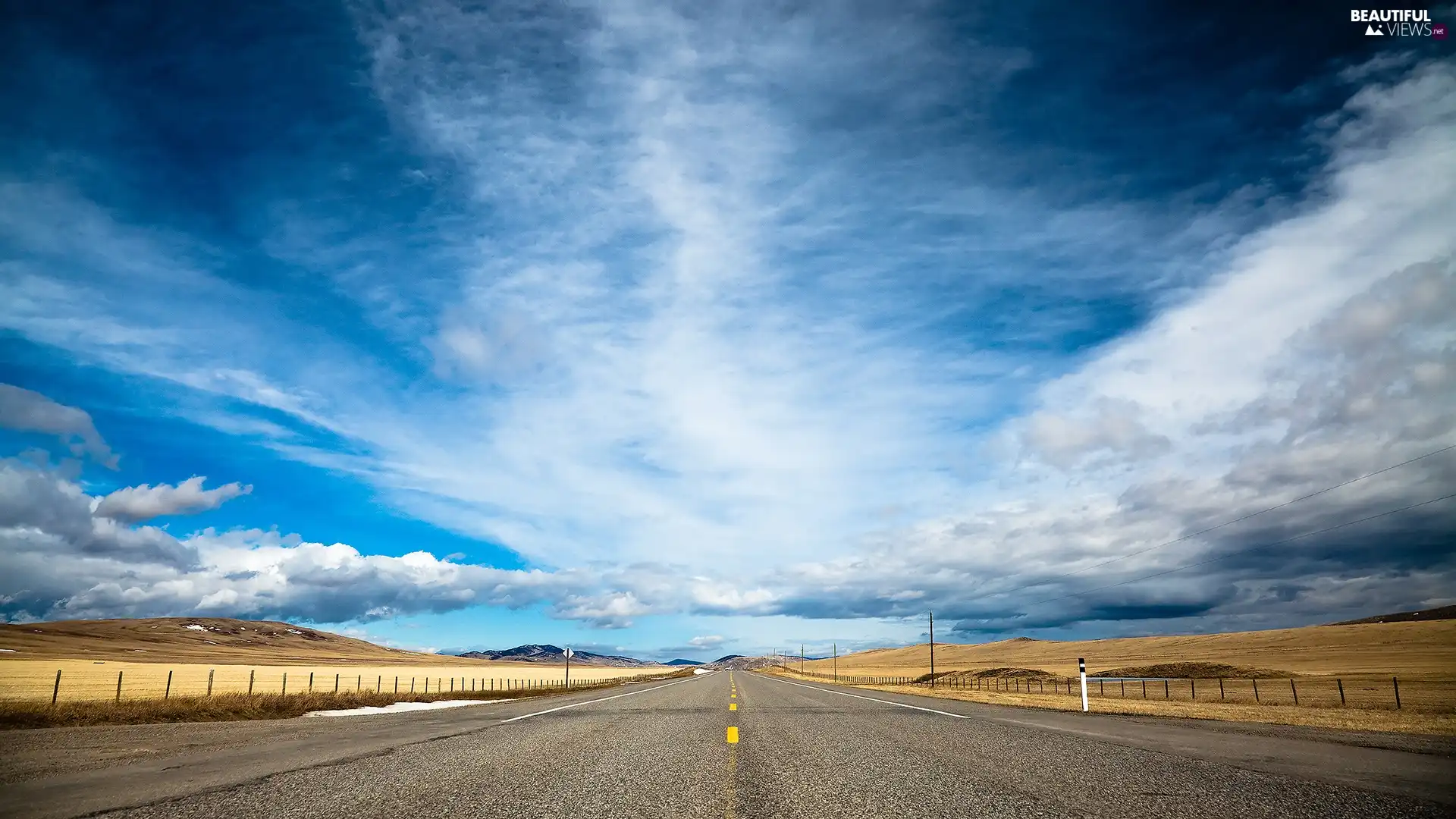 Way, Sky, clouds, Fences