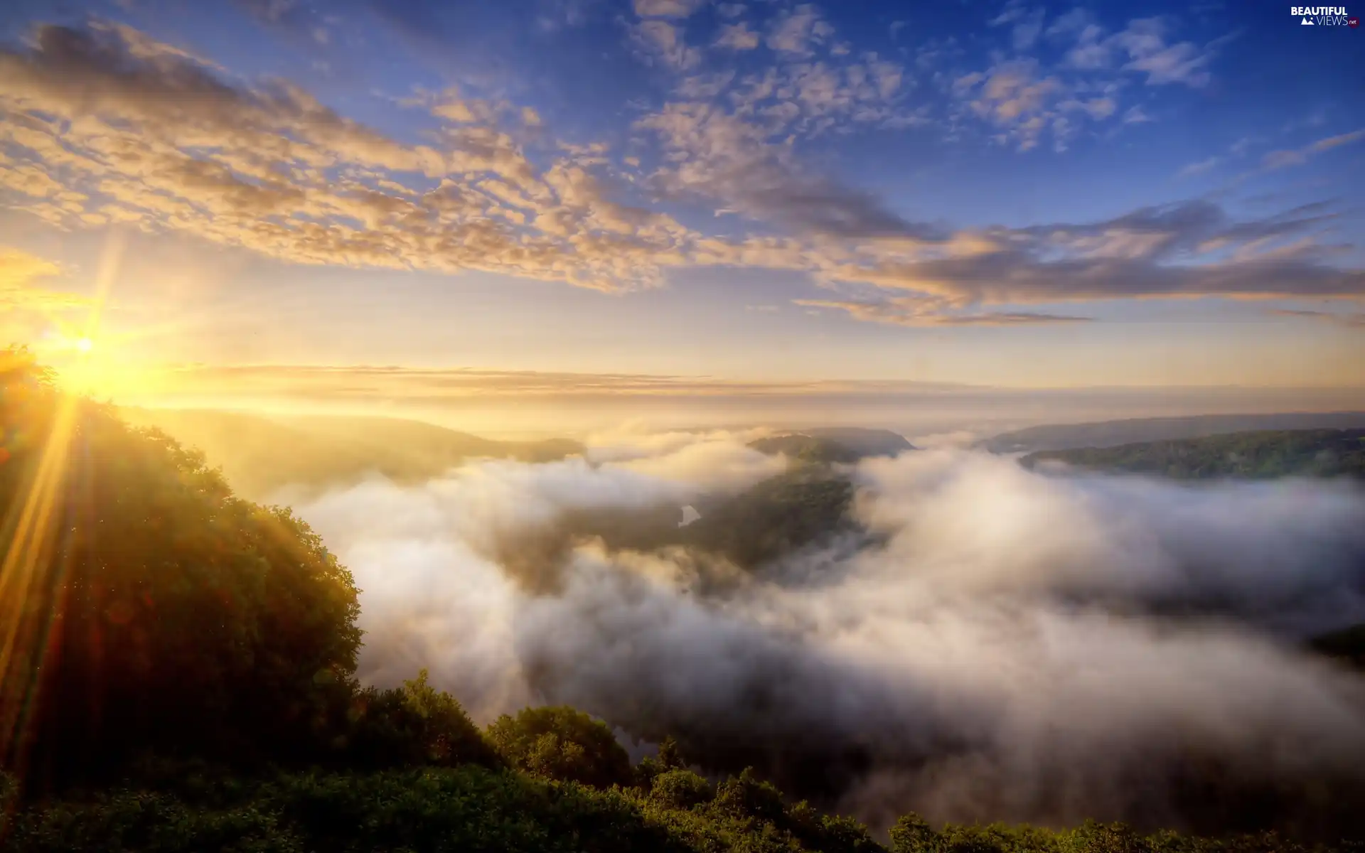 west, Sky, clouds, sun