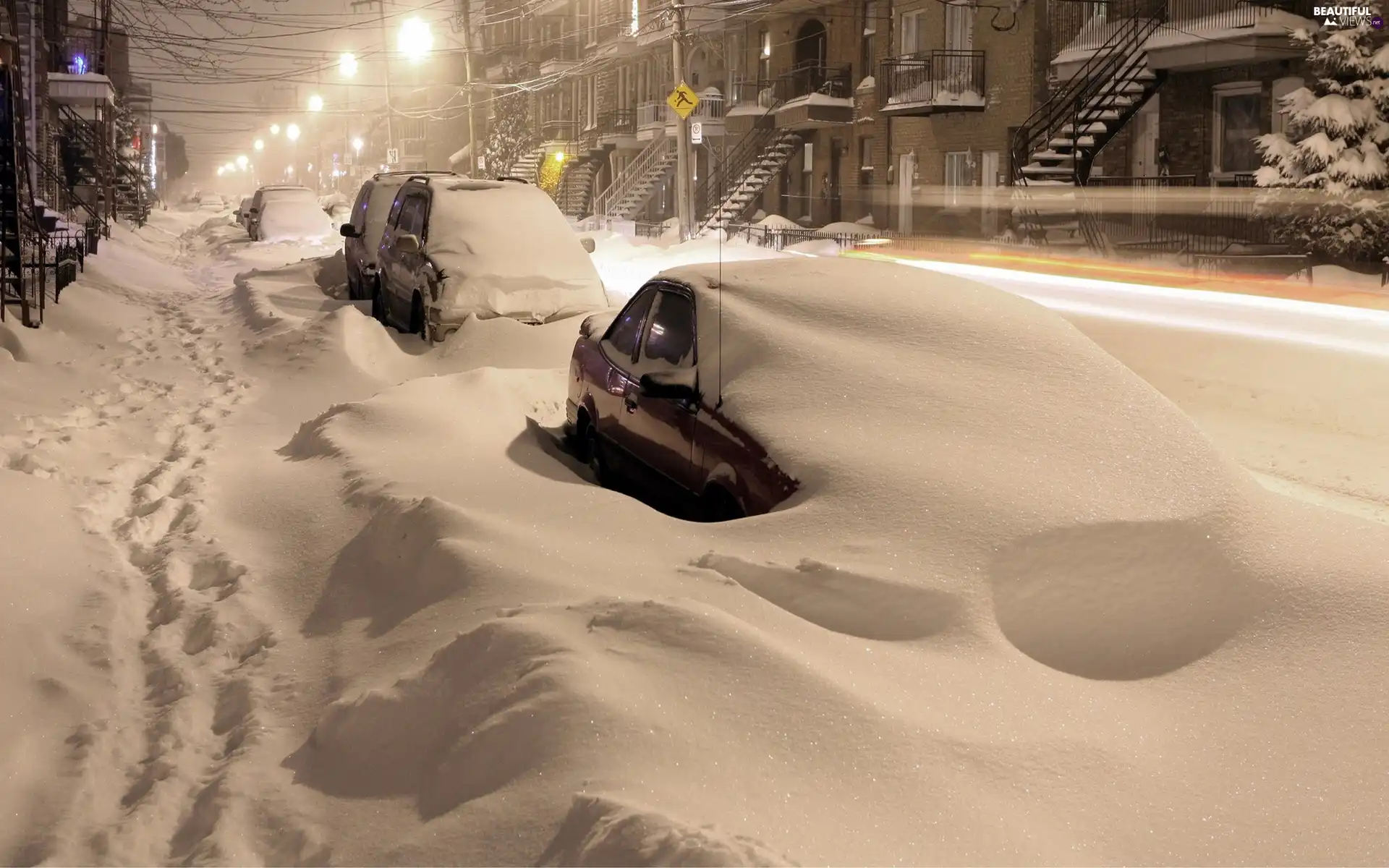 Street, winter, drifts, Night