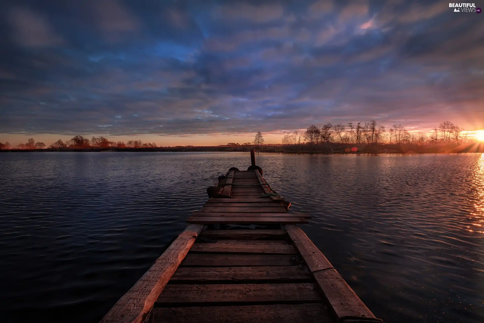 Dubna River, Platform, trees, viewes, Latgale, Latvia, Sky, evening, sun