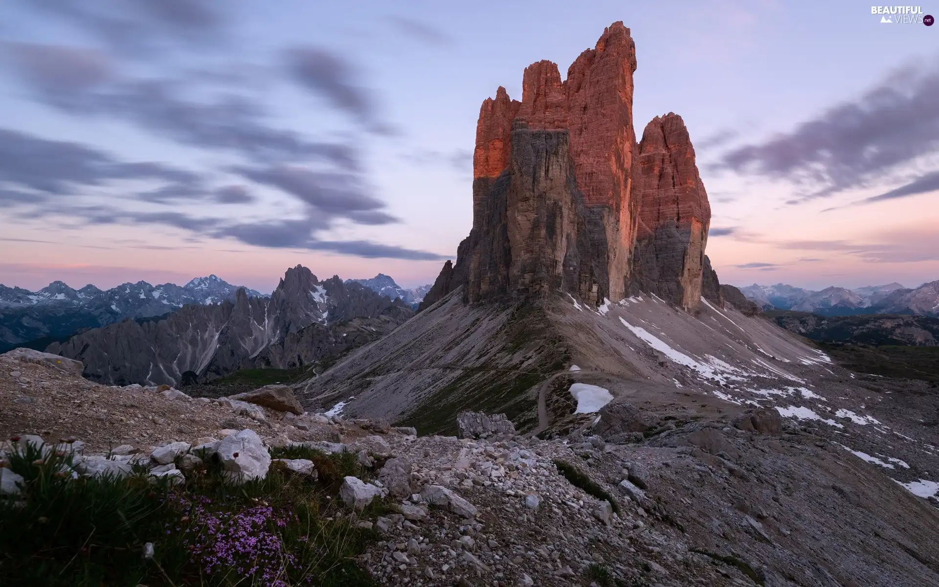 edifice, Dolomites, Great Sunsets, Italy, Tre Cime di Lavaredo, Mountains