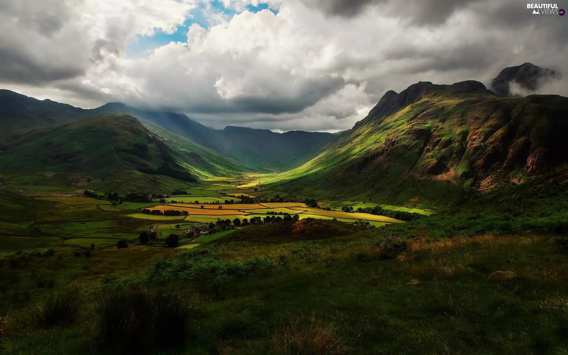 field, Mountains, Valley