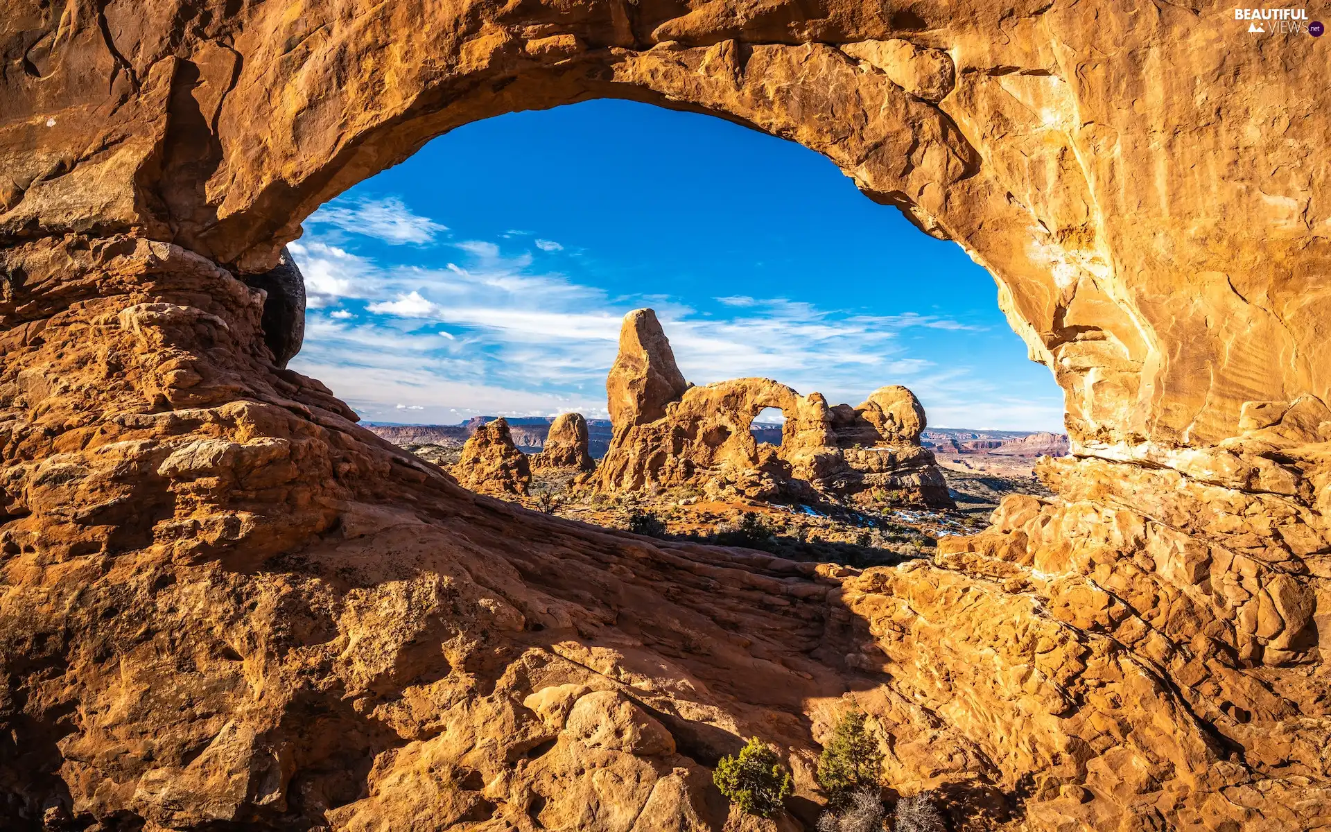 Arches National Park, rocks, bed-rock, Rock Formation, bows, Utah, The United States, Turret Arch