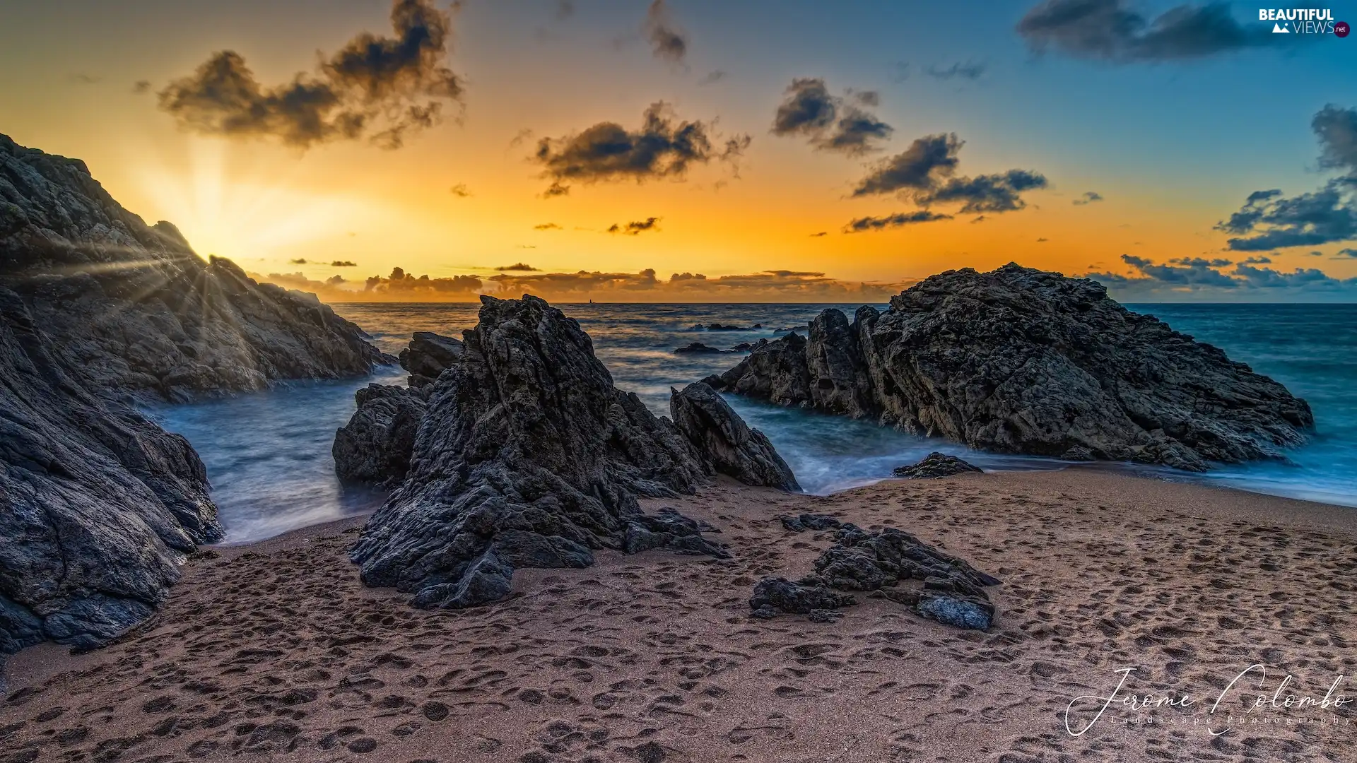 traces, rocks, Brittany, Sand, sea, Great Sunsets, France