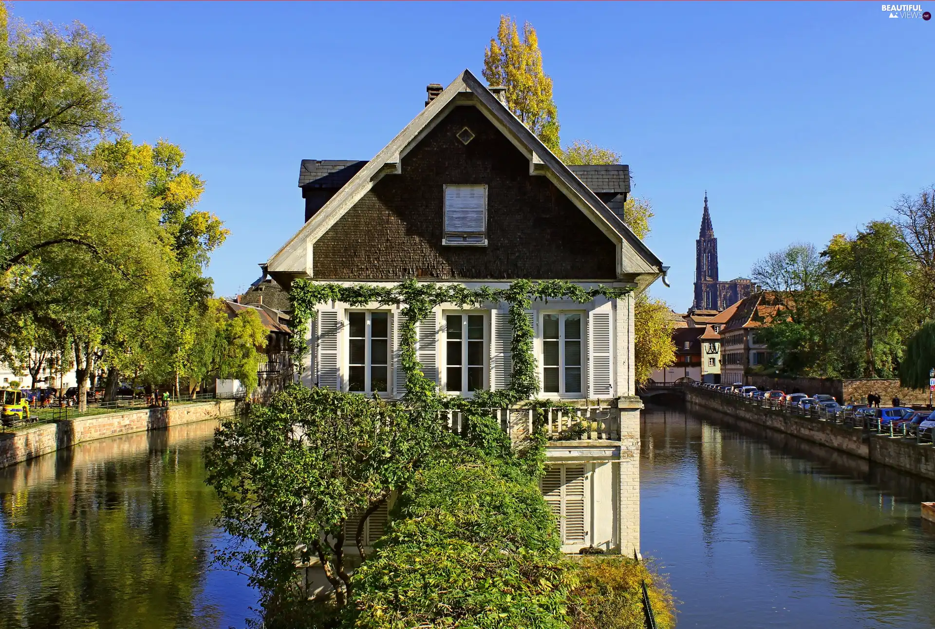 River, green, France, house