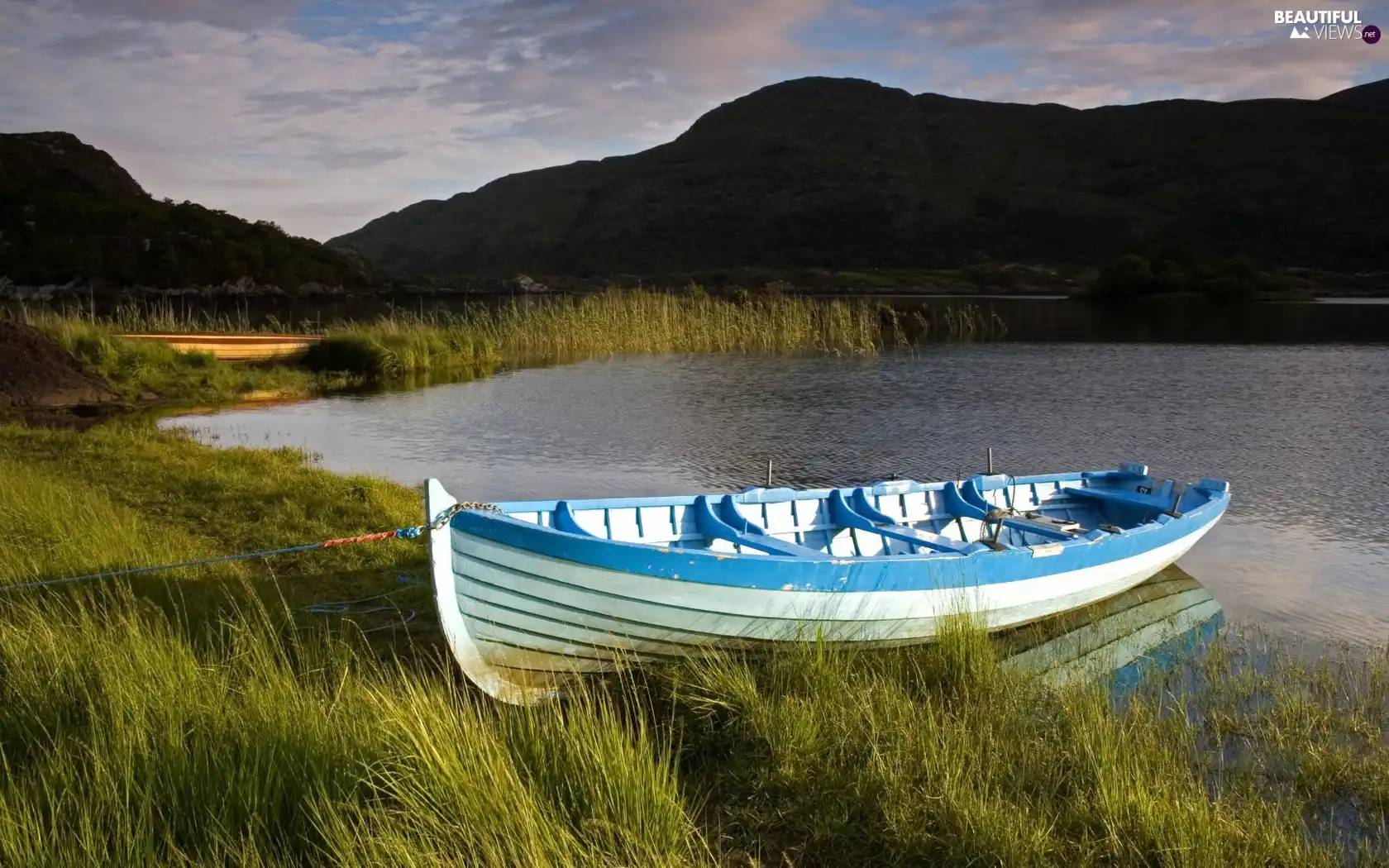 River, Mountains, grass, bath-tub