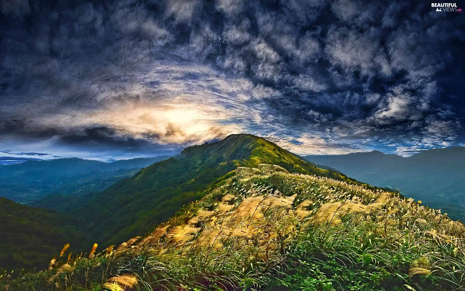 clouds, The Hills, grass