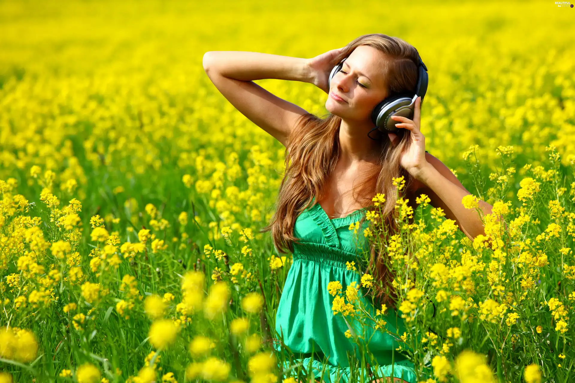 Meadow, music, HEADPHONES, girl