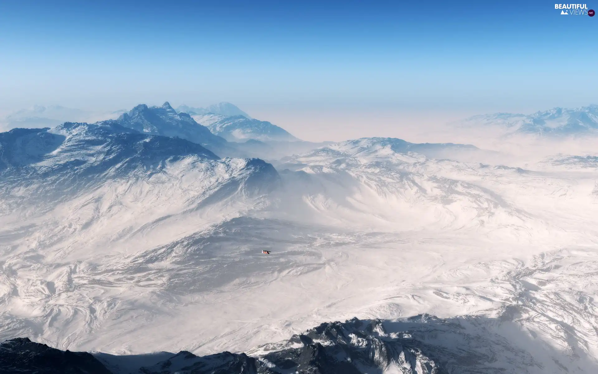 Helicopter, winter, Mountains