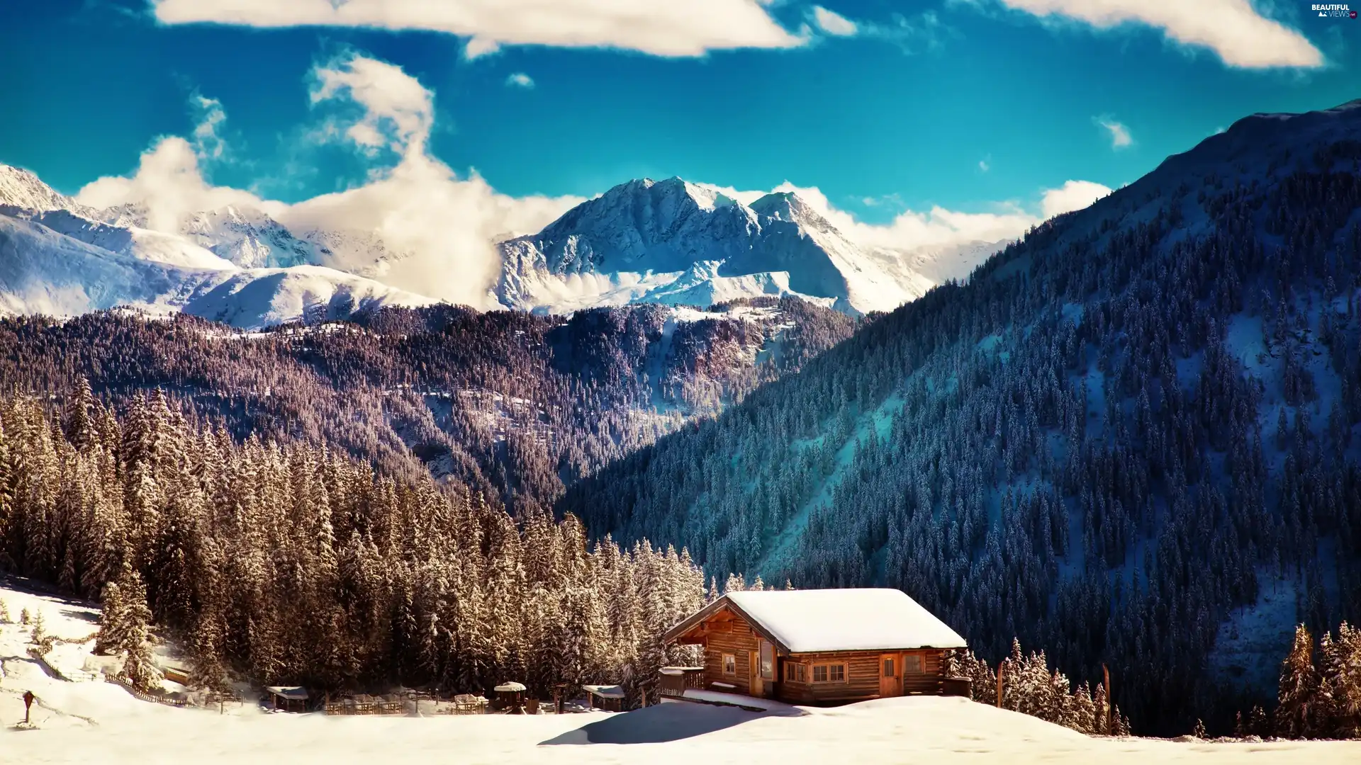 house, Mountains, winter