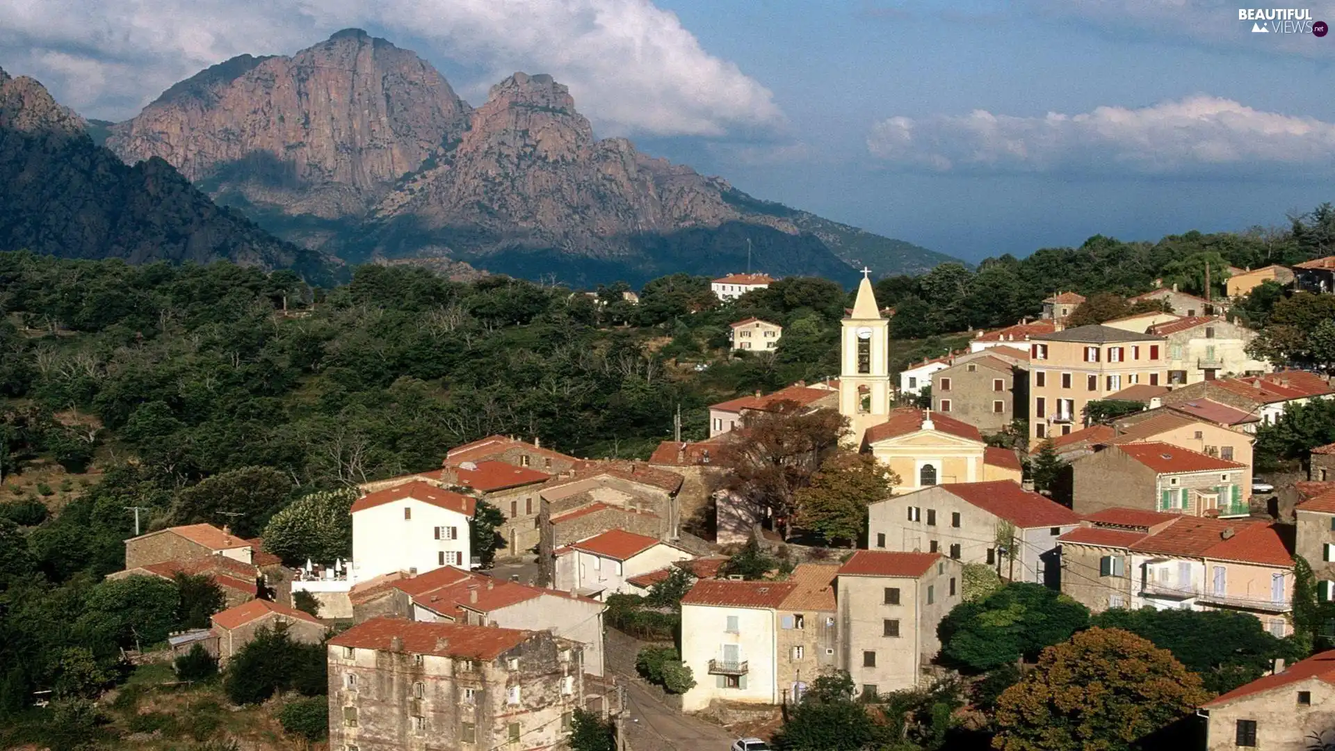 Island, Mountains, Houses, Corsica