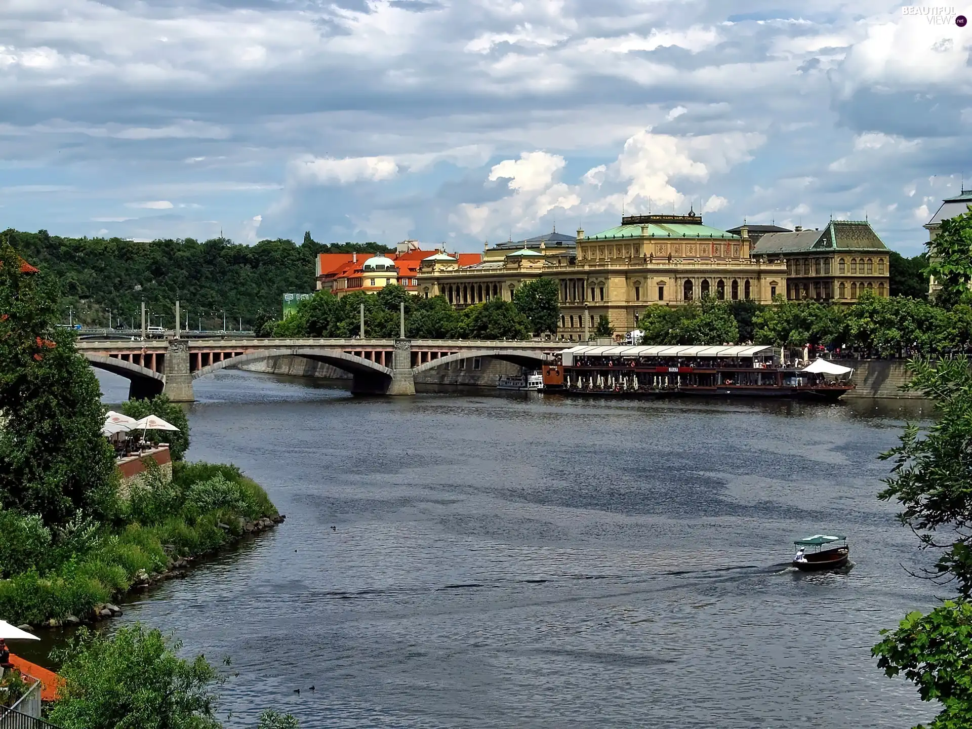 bridge, Prague, Houses, Sights, Boat, Vltava