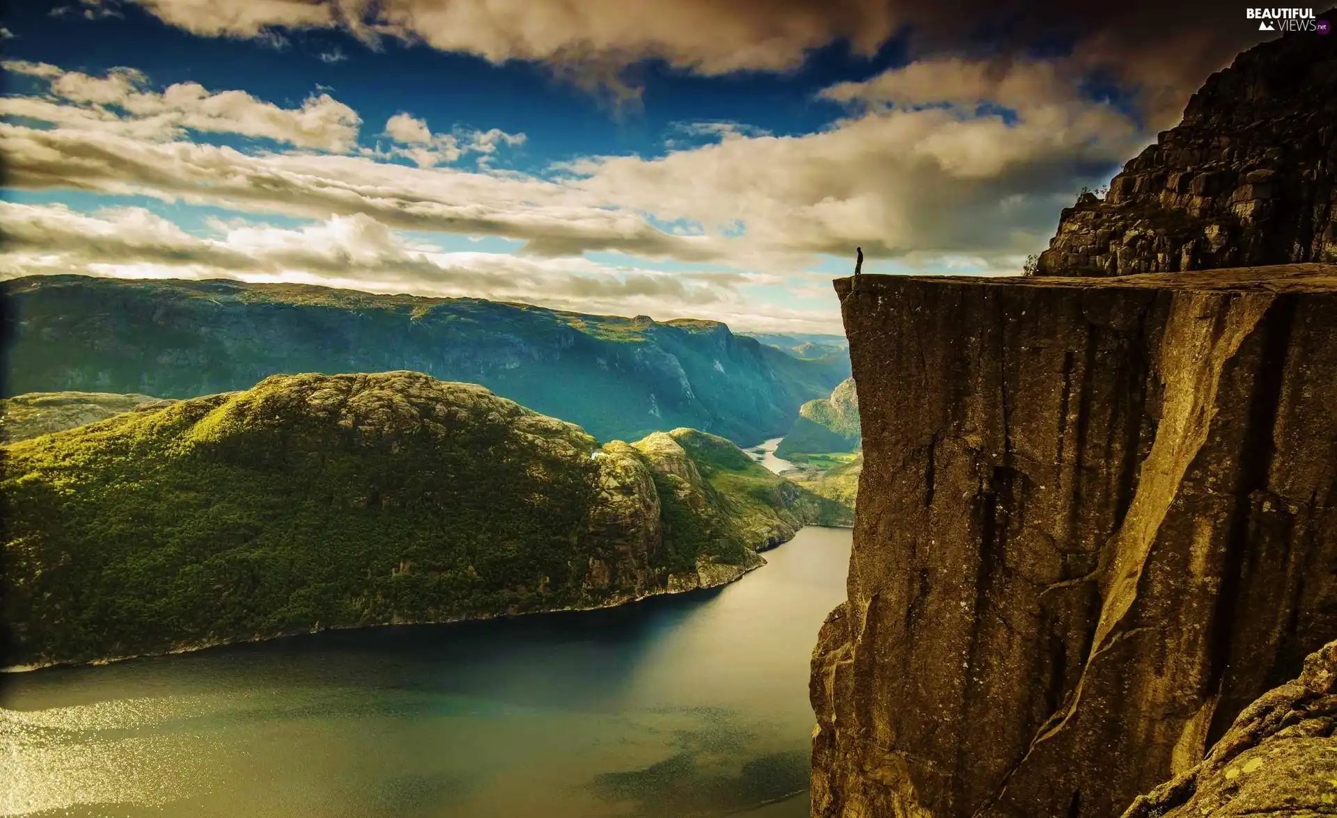 Mountains, Sky, Human, River