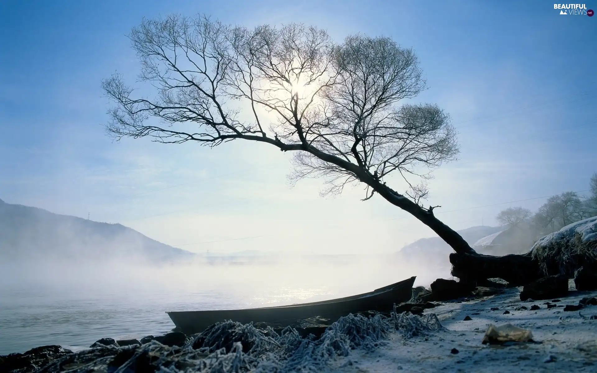 lake, Boat, Fog