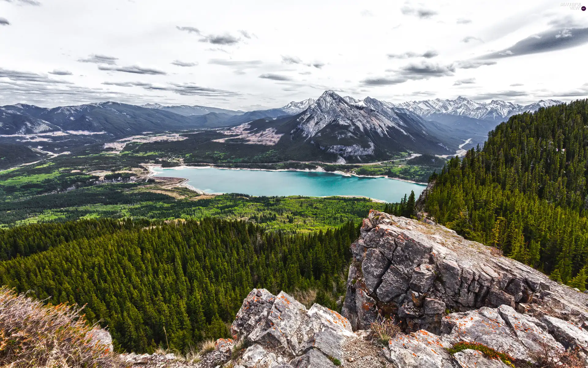 lake, Mountains, forest