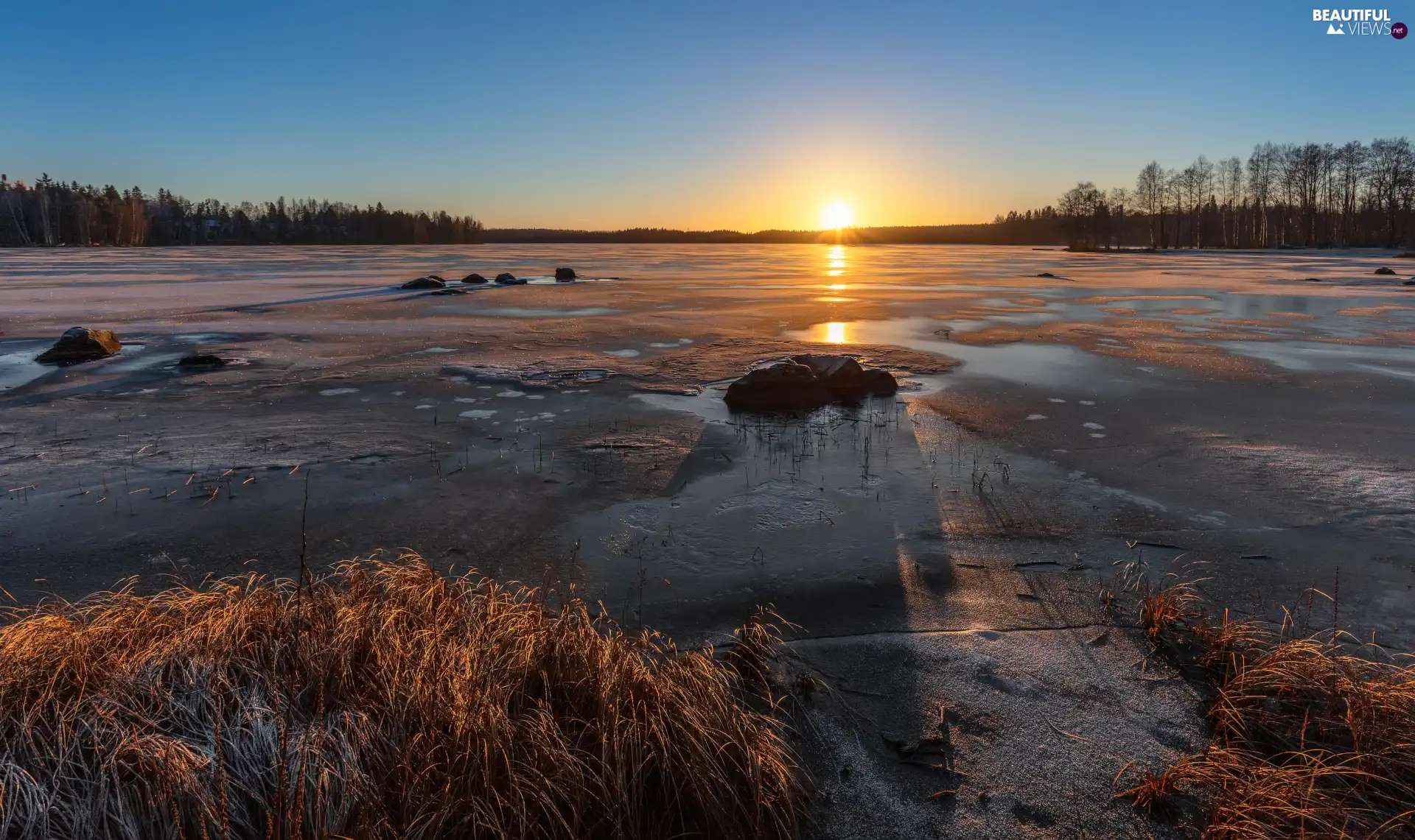 lake, Sunrise, Icecream, trees, Valkeakoski, Finland, grass, Stones, viewes